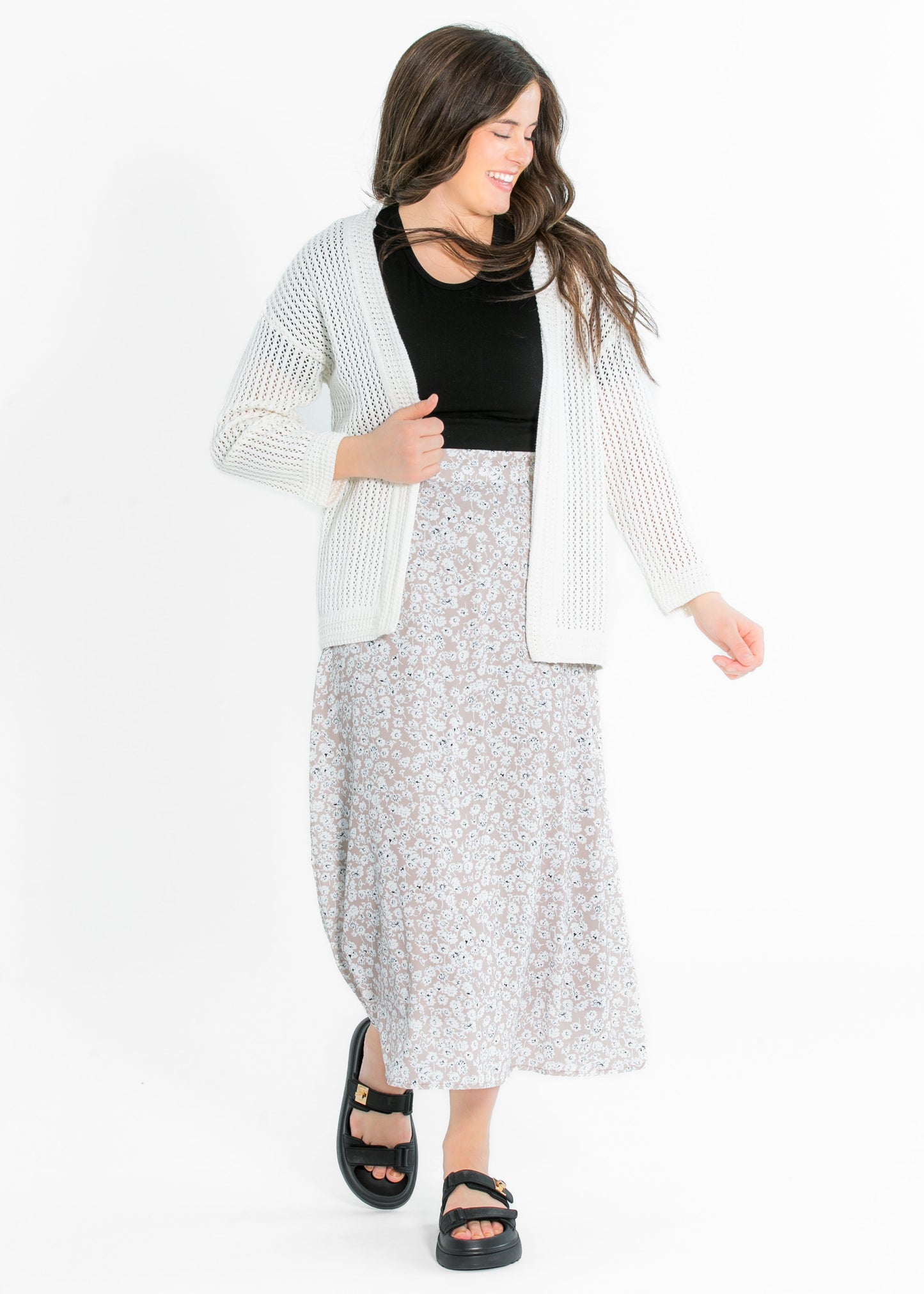 Mindy Textured Knit 3/4 Sleeve Open Cardigan FF Tops