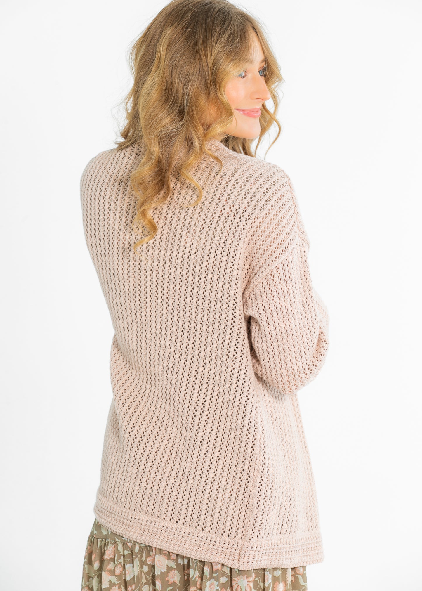 Mindy Textured Knit 3/4 Sleeve Open Cardigan FF Tops