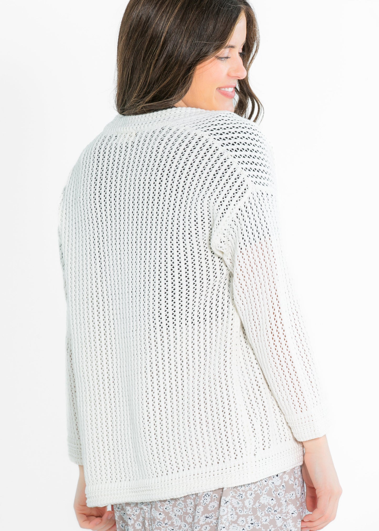 Mindy Textured Knit 3/4 Sleeve Open Cardigan FF Tops