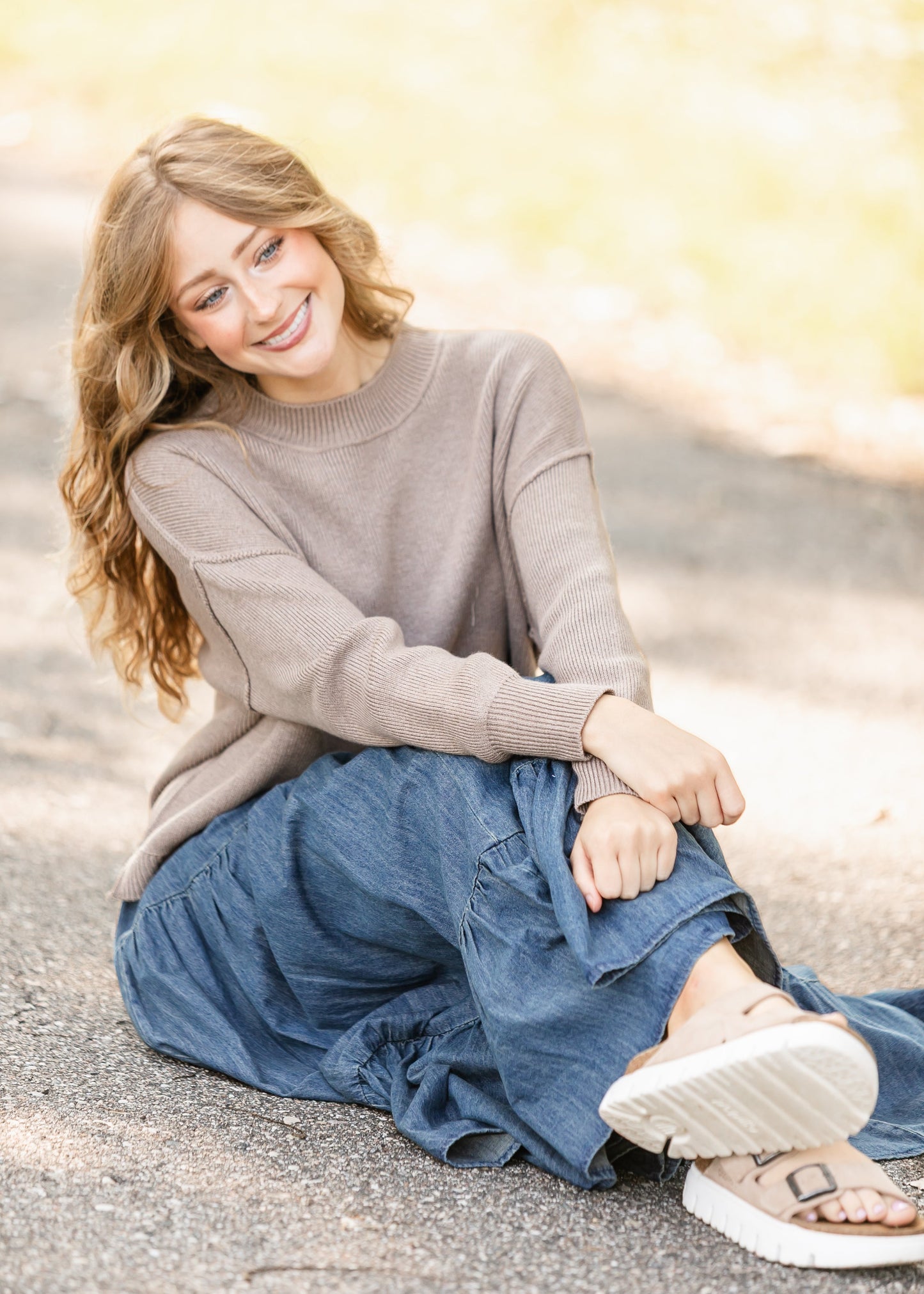 Mocha Ribbed Knit Sweater FF Tops