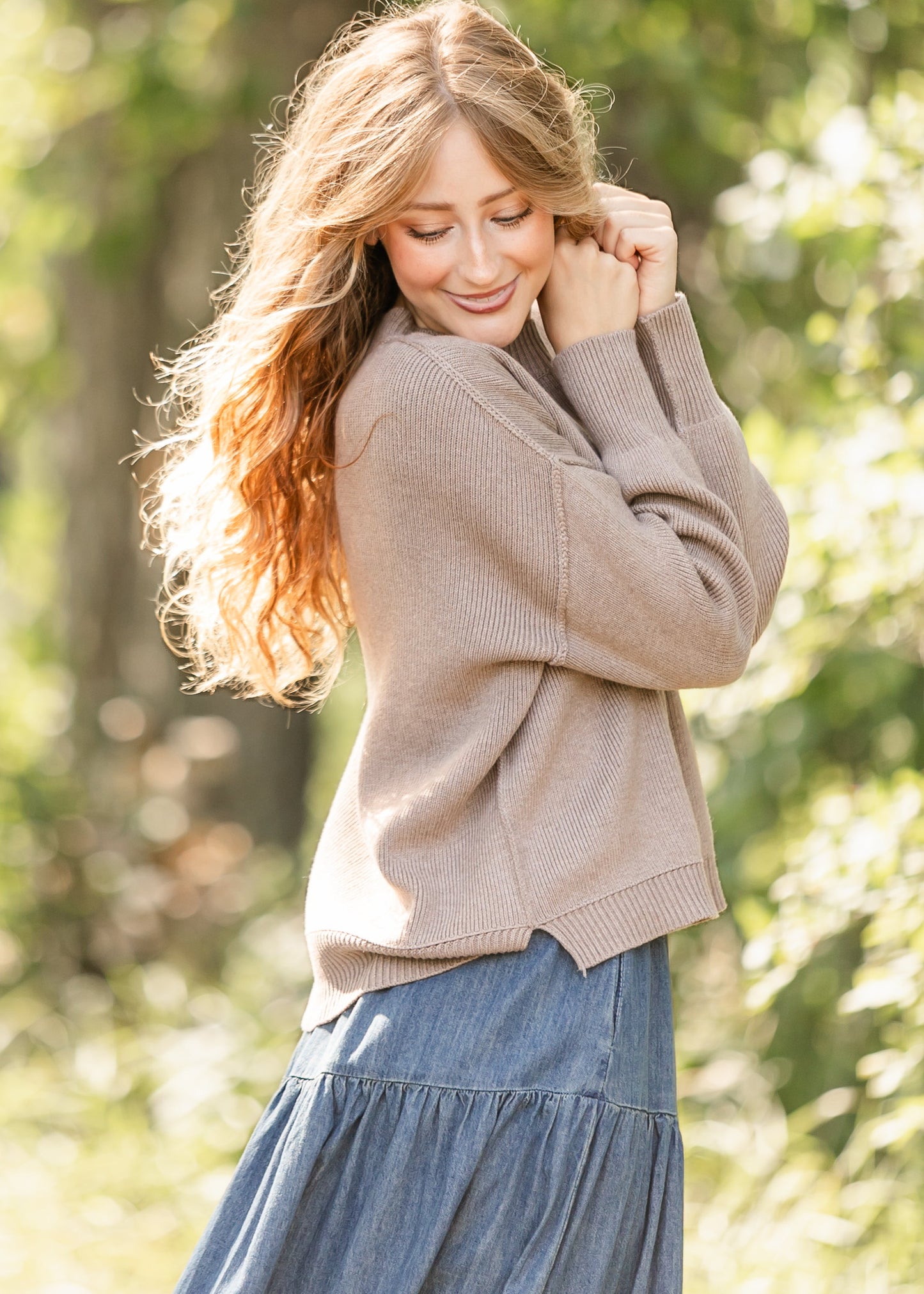 Mocha Ribbed Knit Sweater FF Tops