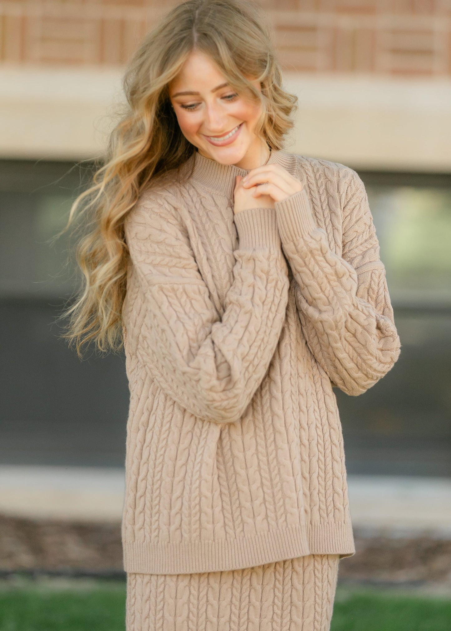 Mock Neck Cable Knit Sweater FF Tops