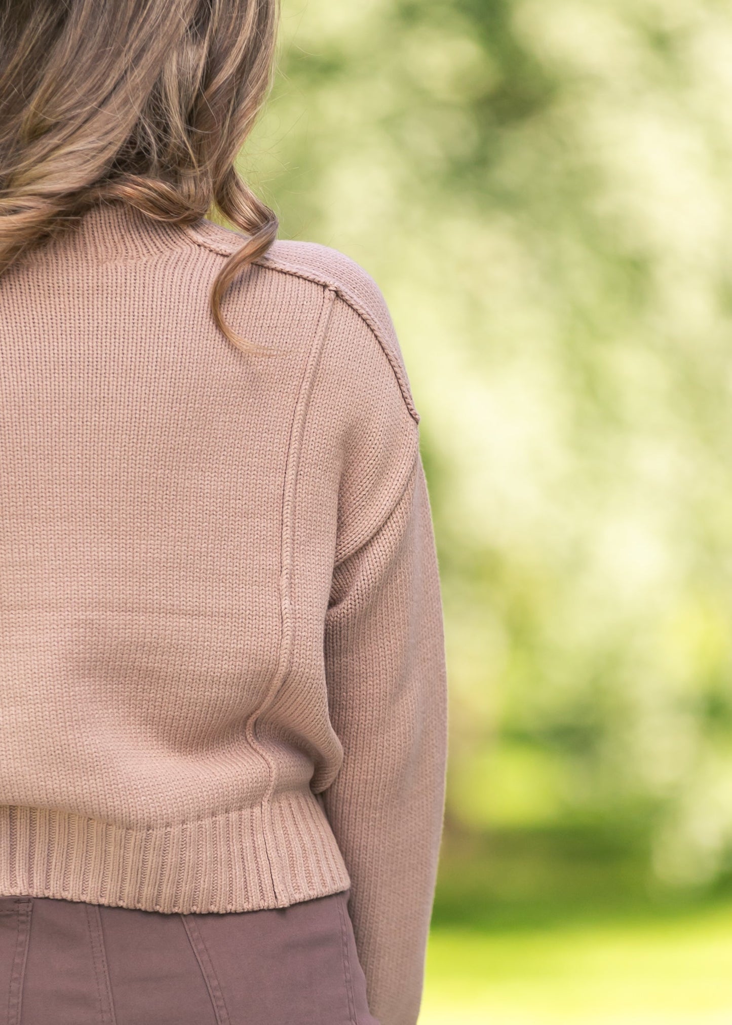 Mock Neck Raw Edge Sweater FF Tops