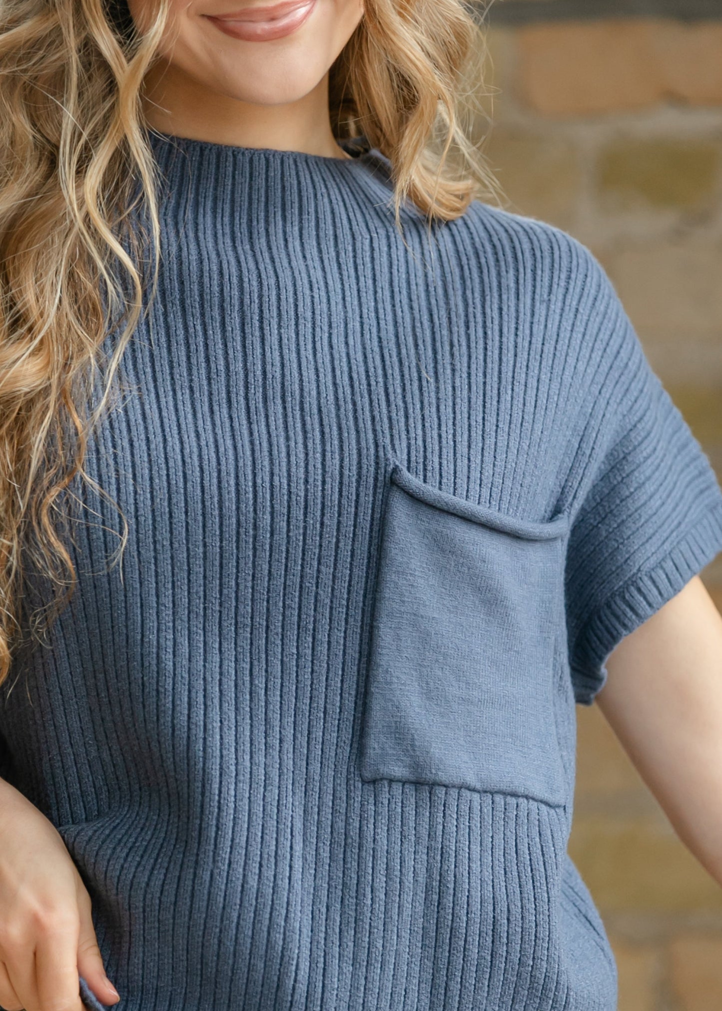 Mock Neck Short Sleeve Knit Top FF Tops