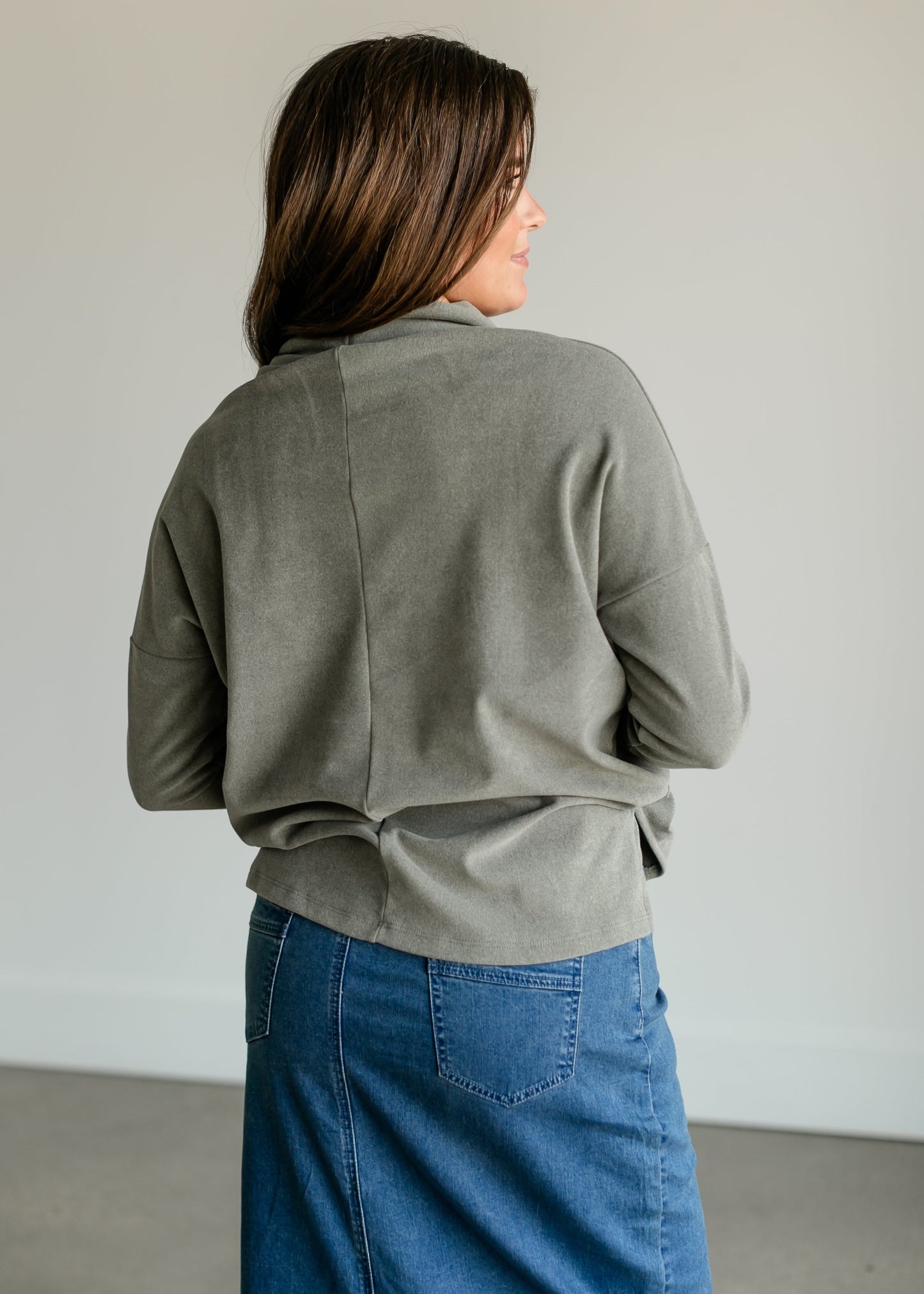 Mockneck Drawstring Brushed Soft Top FF Tops