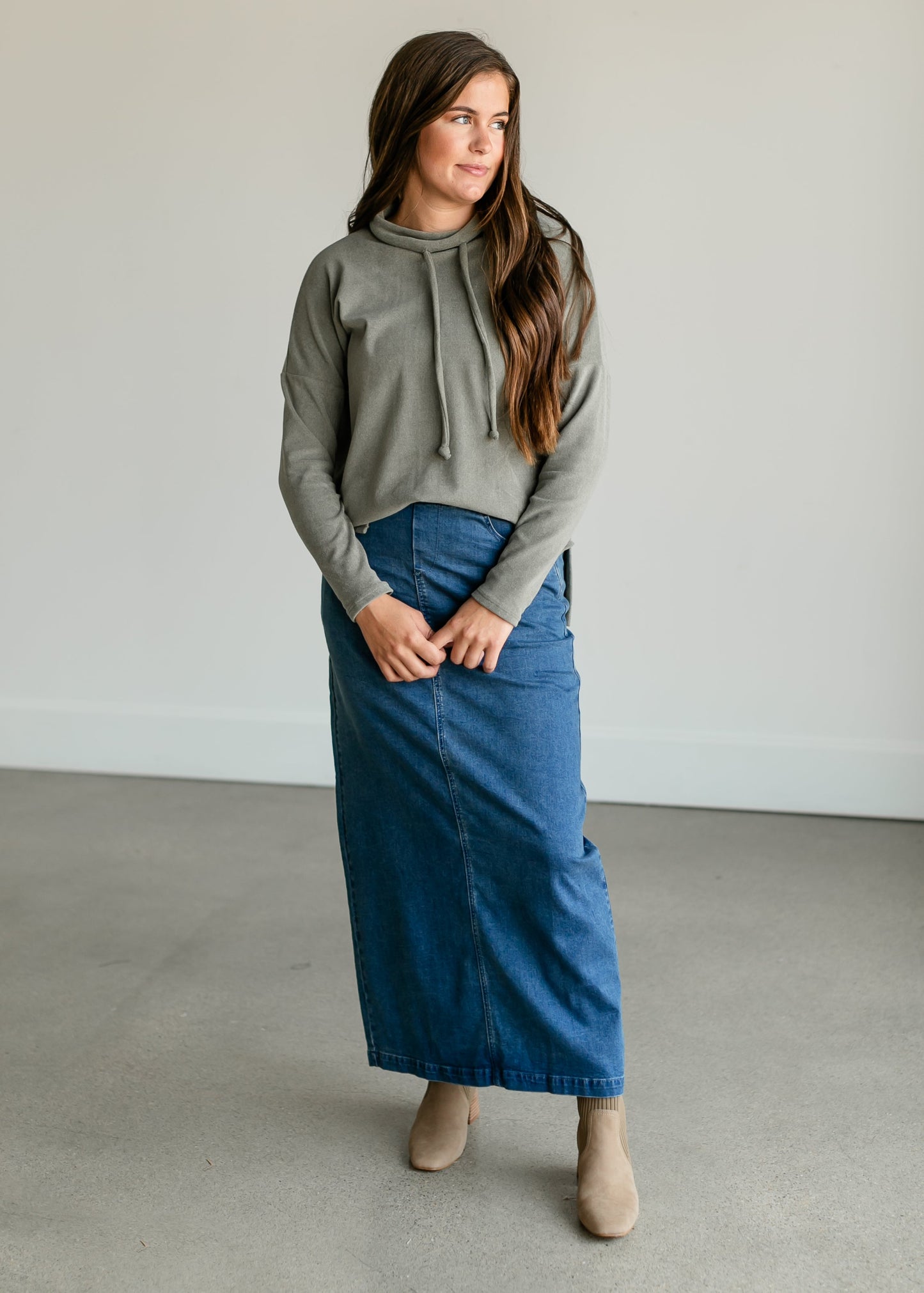 Mockneck Drawstring Brushed Soft Top FF Tops