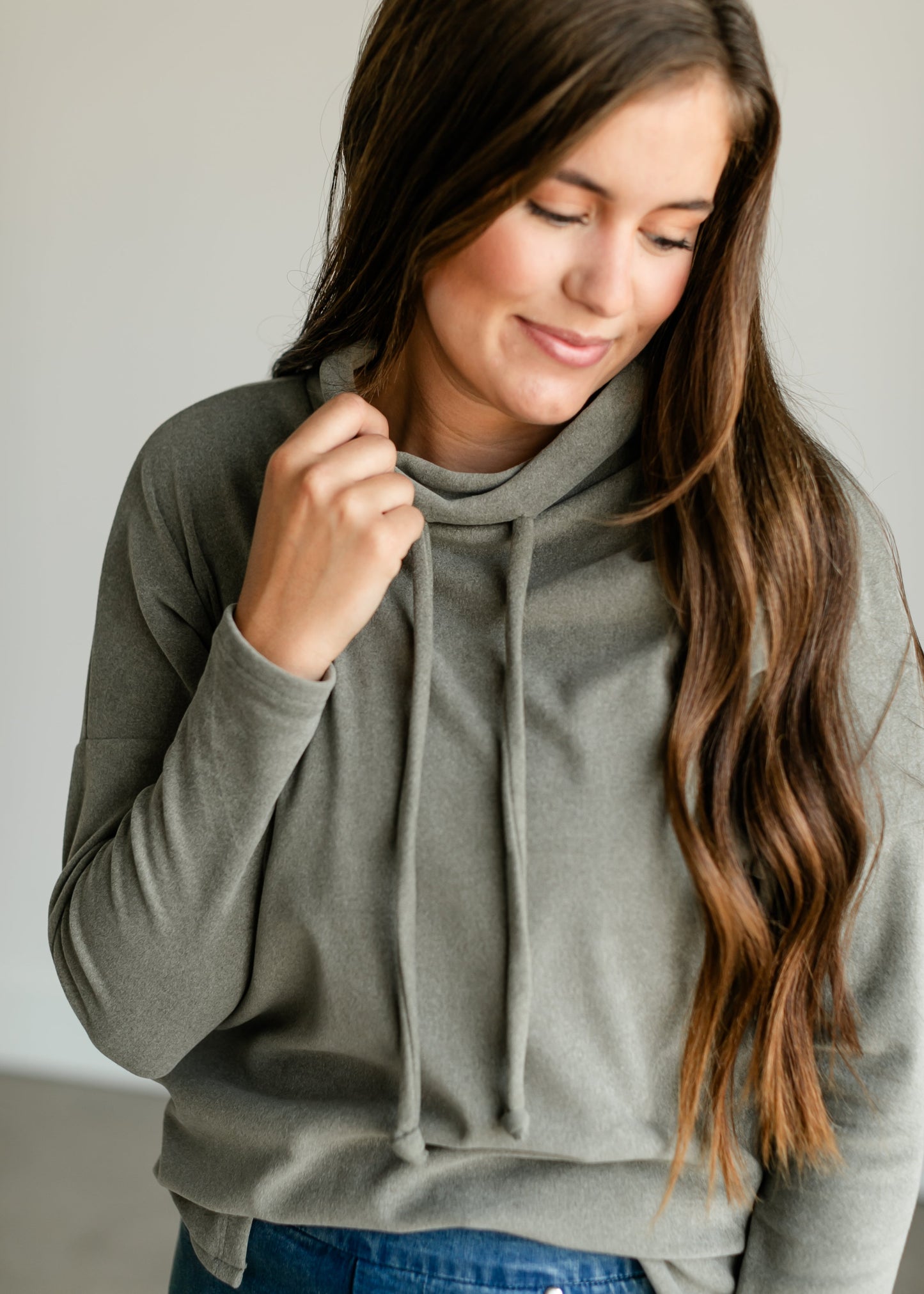 Mockneck Drawstring Brushed Soft Top FF Tops
