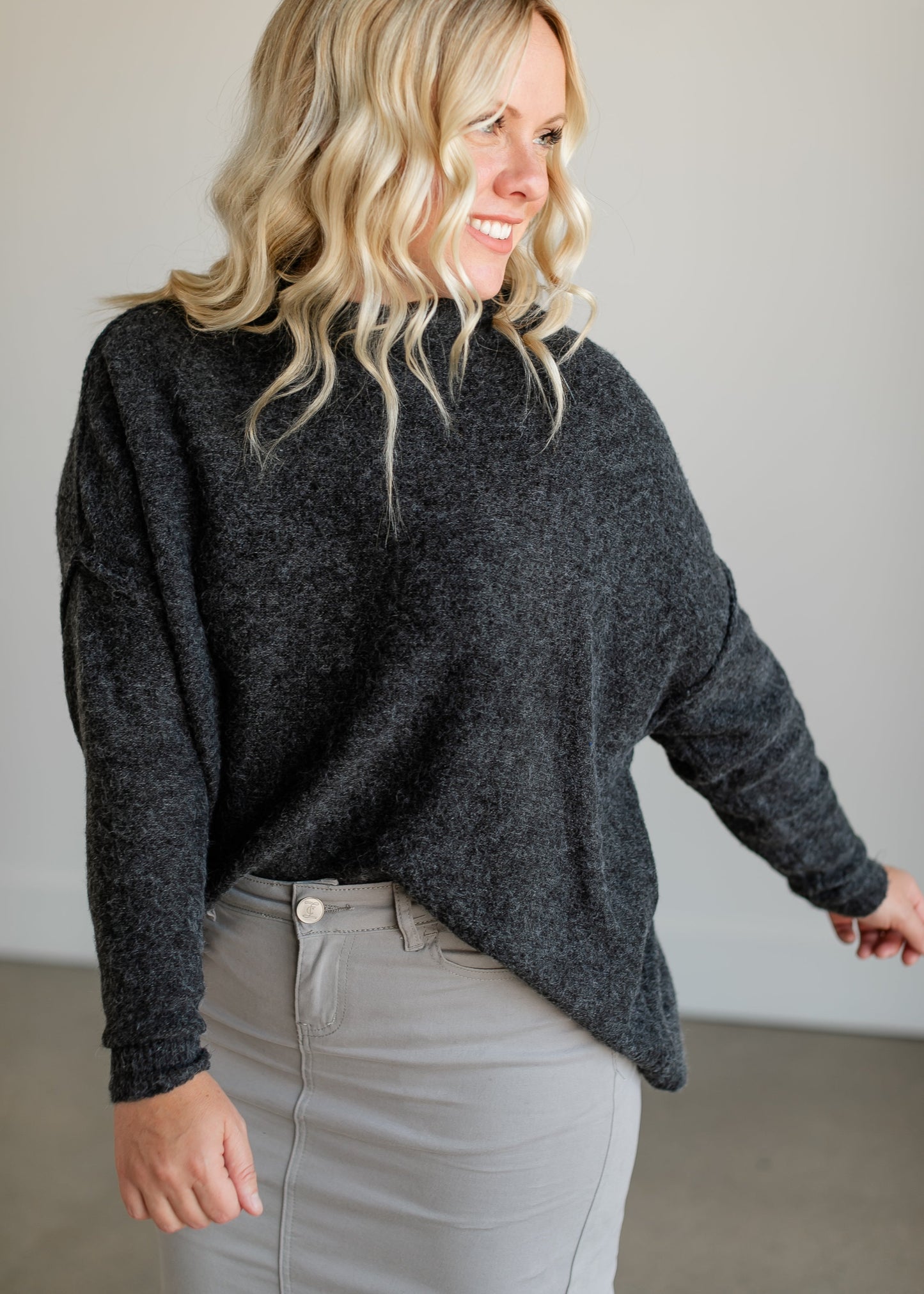 Mockneck Drop Shoulder Sweater FF Tops