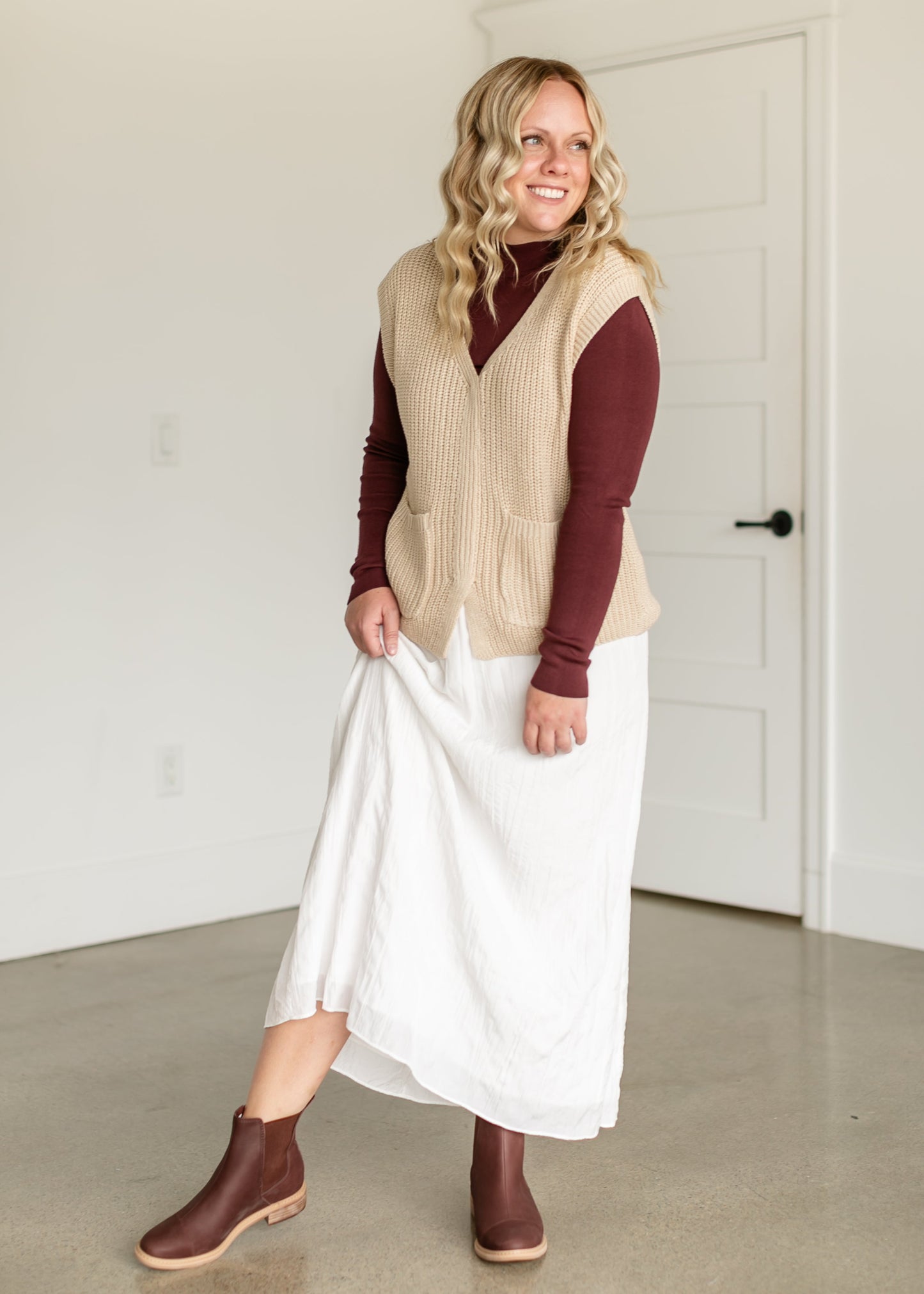 Mockneck Fine Knit Sweater FF Tops Burgundy / S