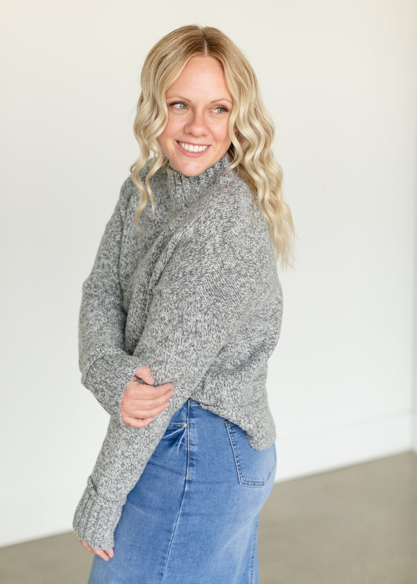 Mockneck Reverse Seam Pullover Sweater FF Tops