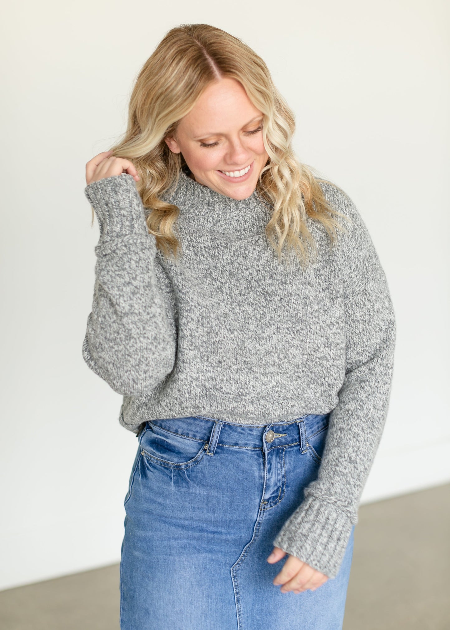 Mockneck Reverse Seam Pullover Sweater FF Tops