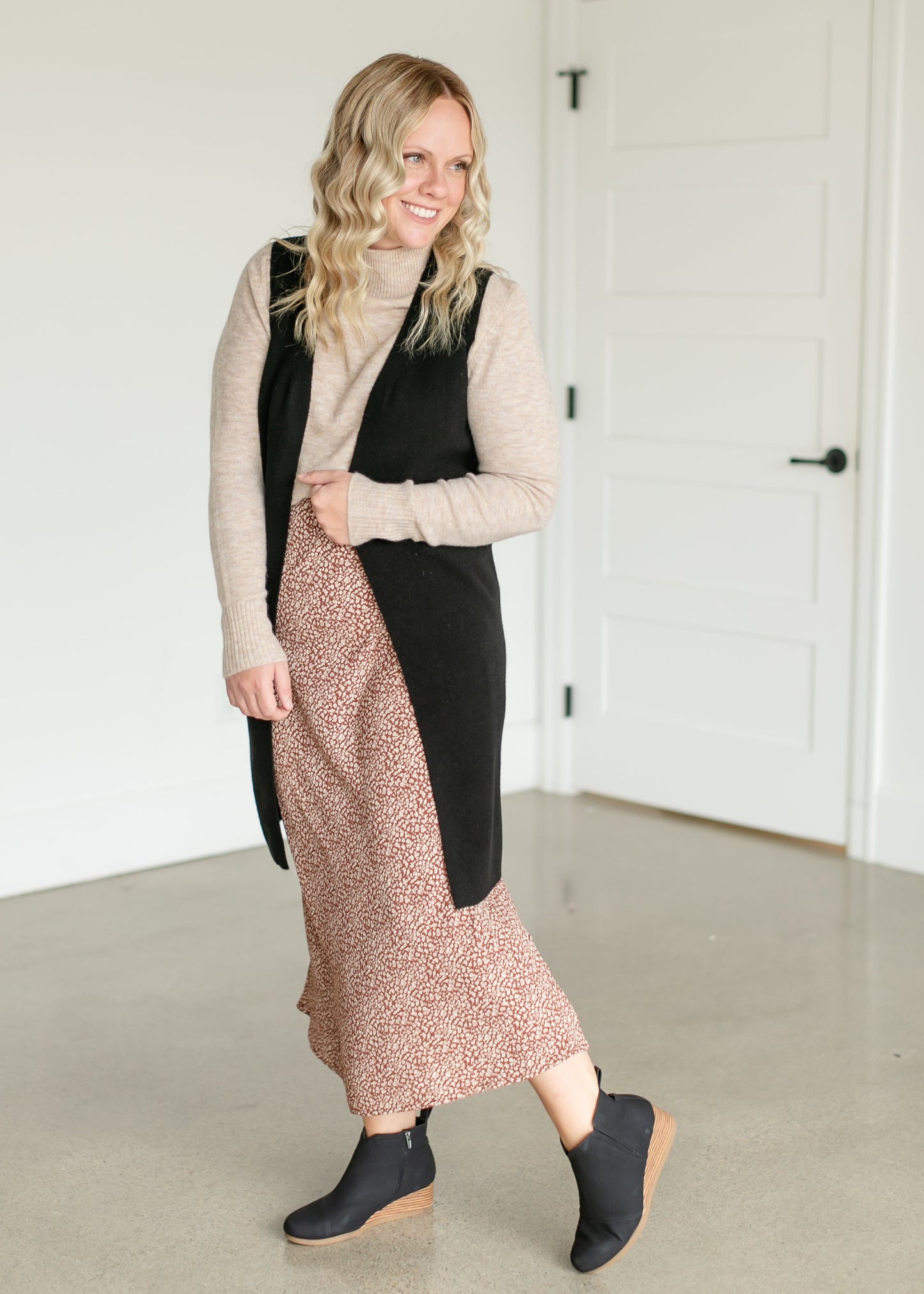 Mockneck Ribbed Hem Sweater FF Tops