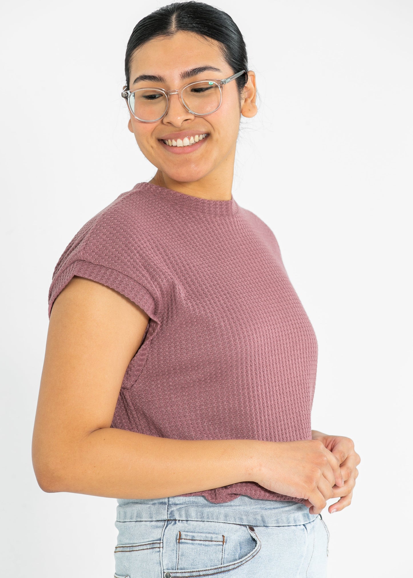 Nadine Mock Neck Cap Sleeve Top IC Tops Purple / Top / XS