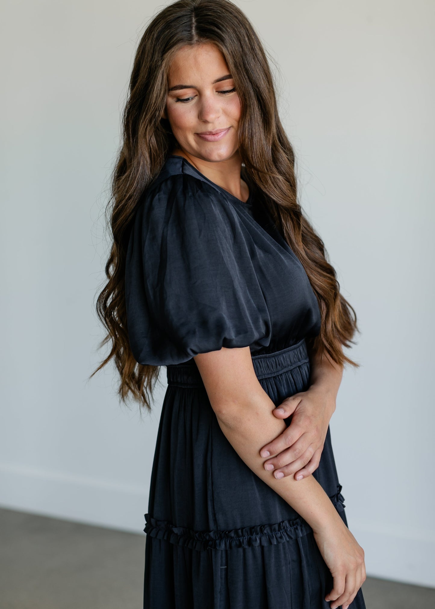 Navy Ruffle Midi Dress FF Dresses