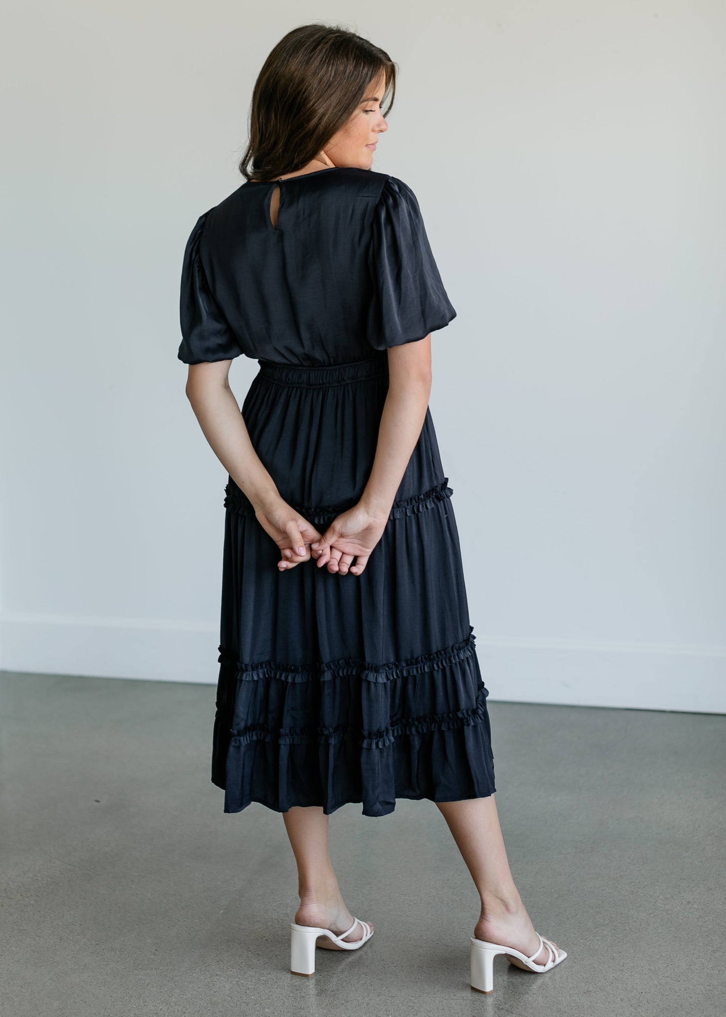 Navy Ruffle Midi Dress FF Dresses