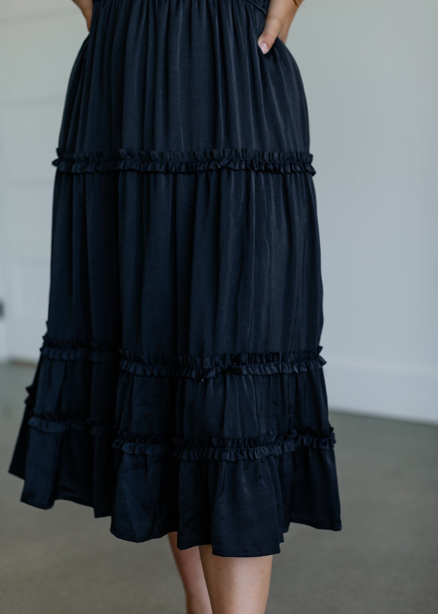 Navy Ruffle Midi Dress FF Dresses