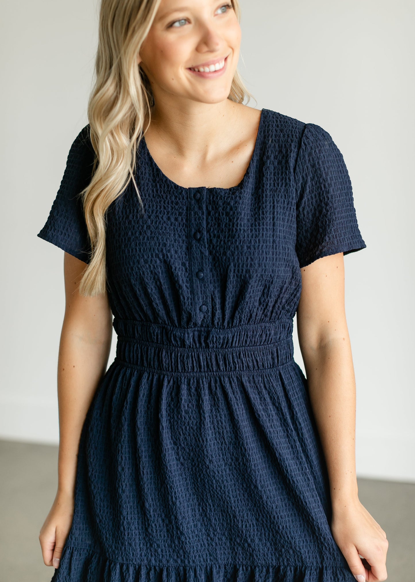 Navy Short Sleeve Maxi Dress FF Dresses