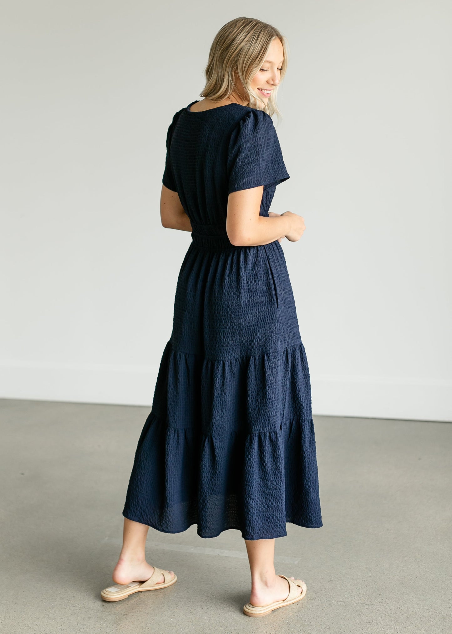 Navy Short Sleeve Maxi Dress FF Dresses