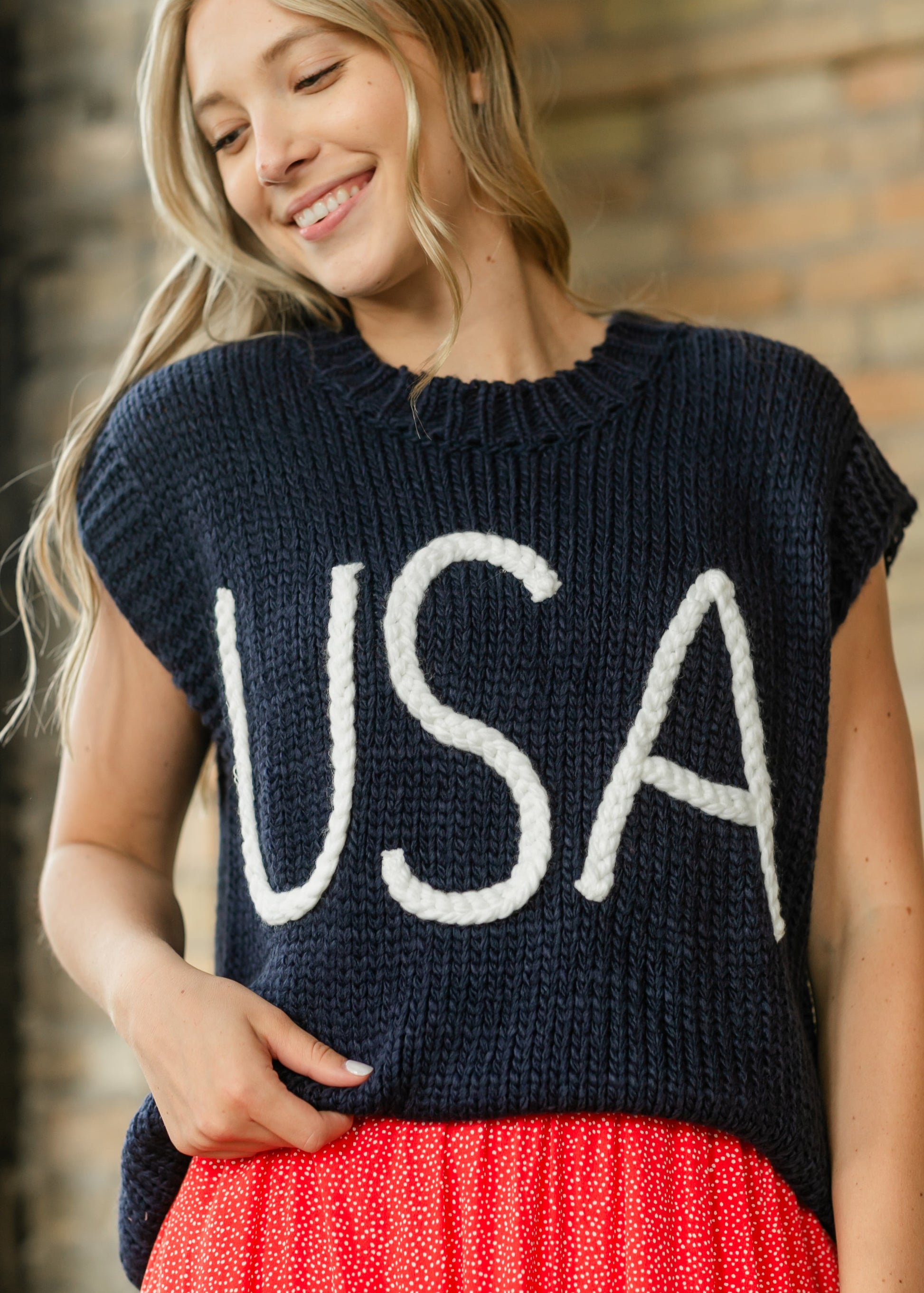 Navy USA Sweater Vest FF Tops