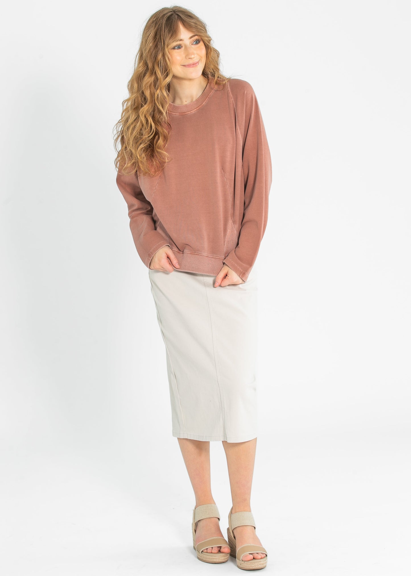 Novie Long Sleeve Front Ribbed Detail Sweatshirt FF Tops