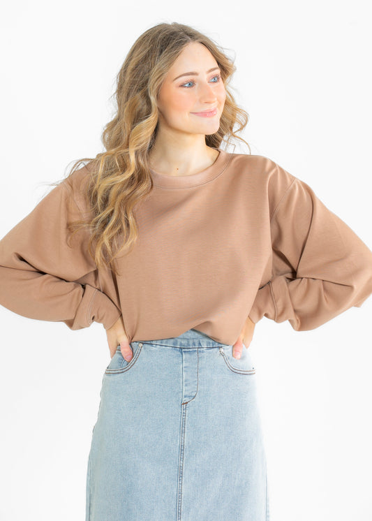 Nyla Relaxed Long Sleeve Sweatshirt FF Tops Dark Taupe / S
