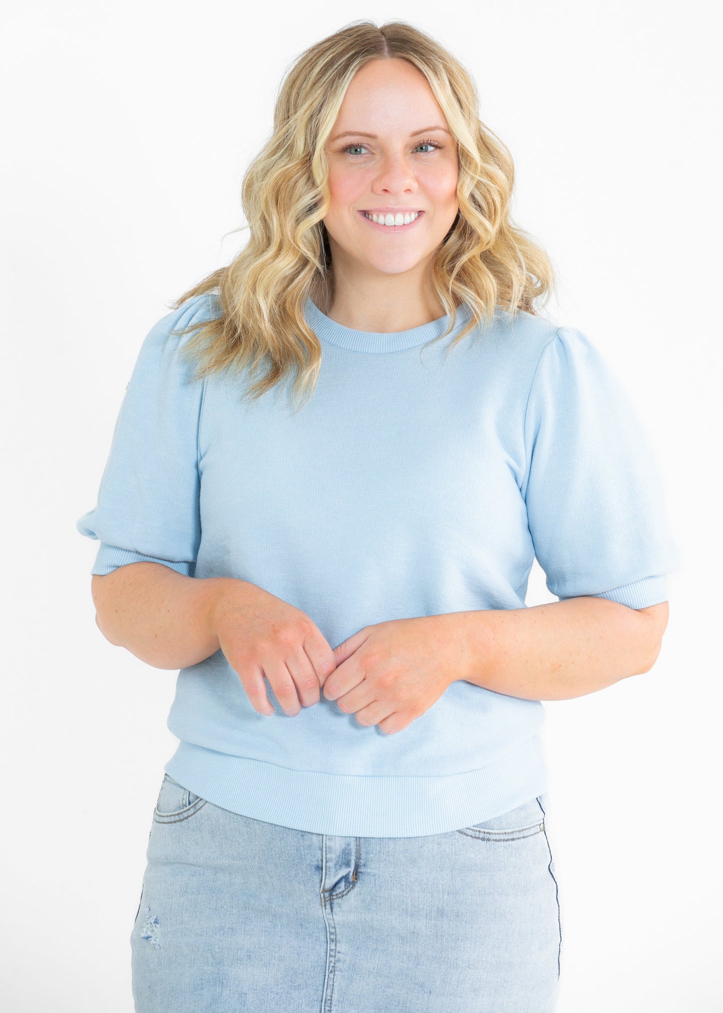 Odette Puff Sleeve Round Neck Top FF Tops