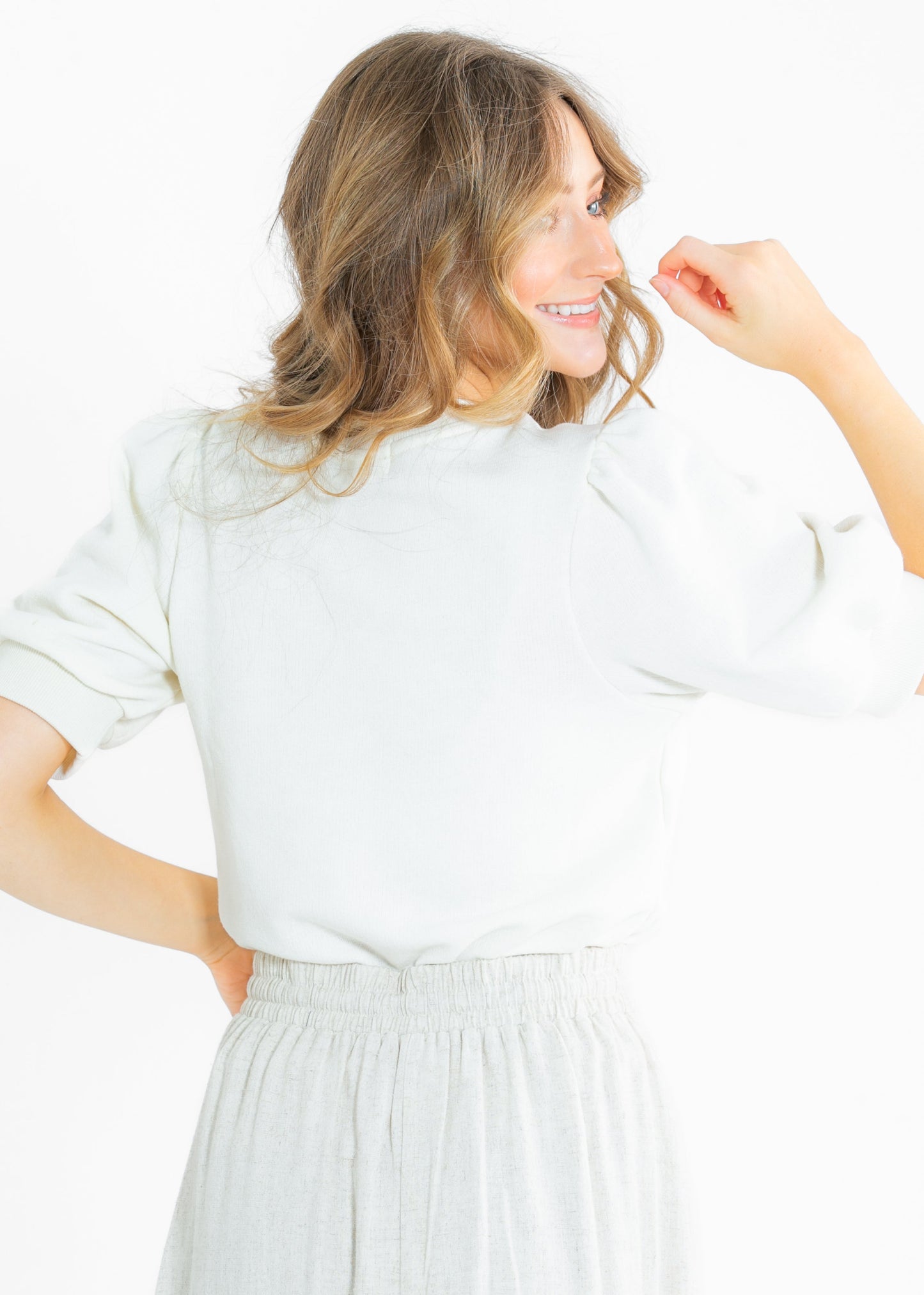 Odette Puff Sleeve Round Neck Top FF Tops