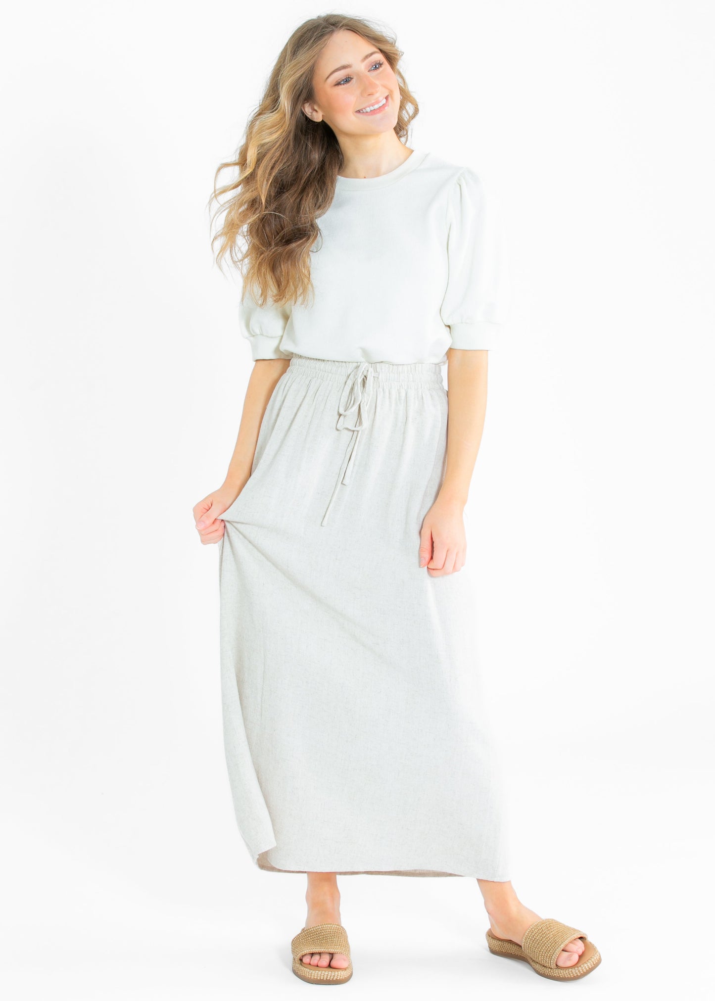Odette Puff Sleeve Round Neck Top FF Tops
