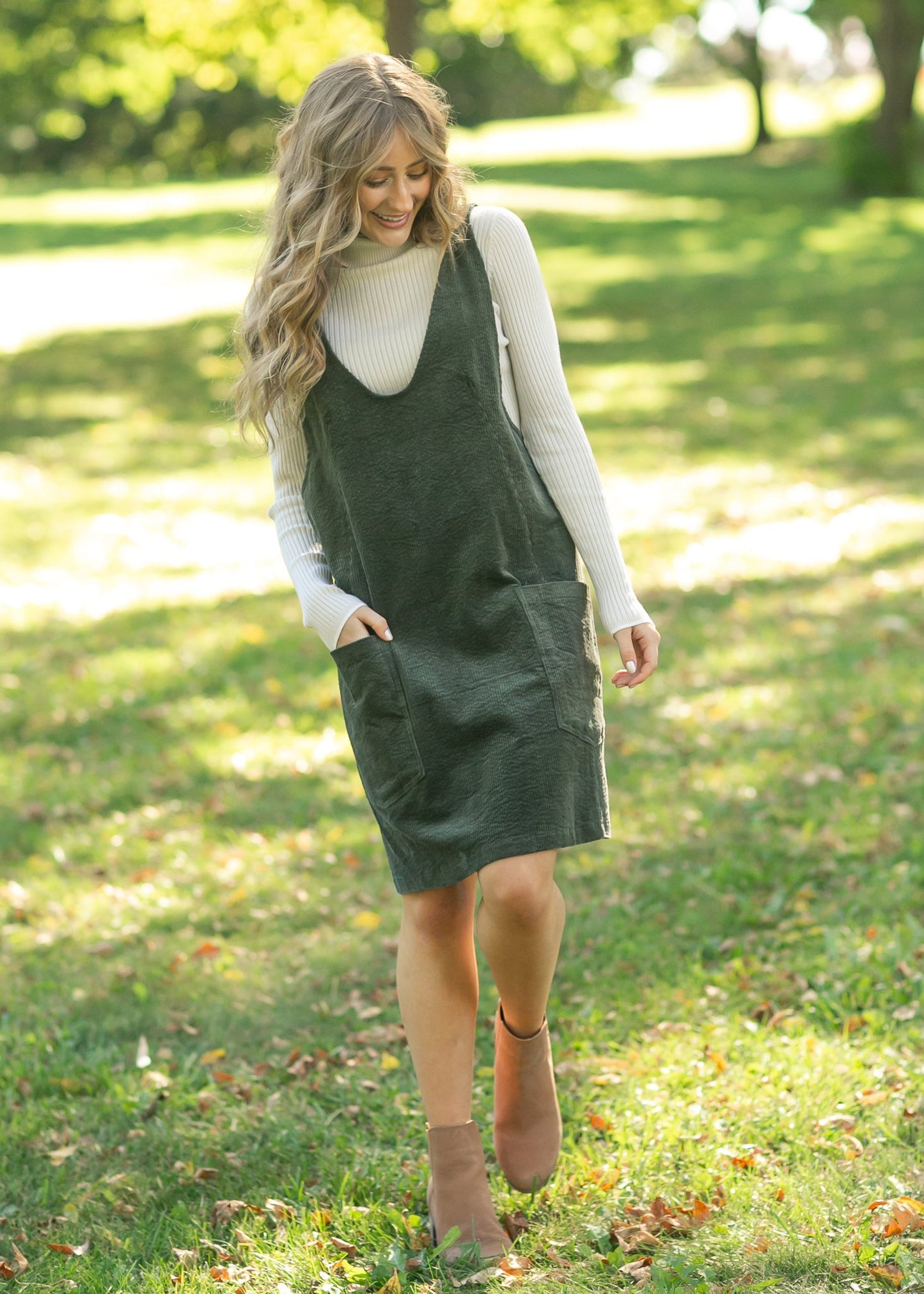 Olive Corduroy Overall Dress FF Dresses