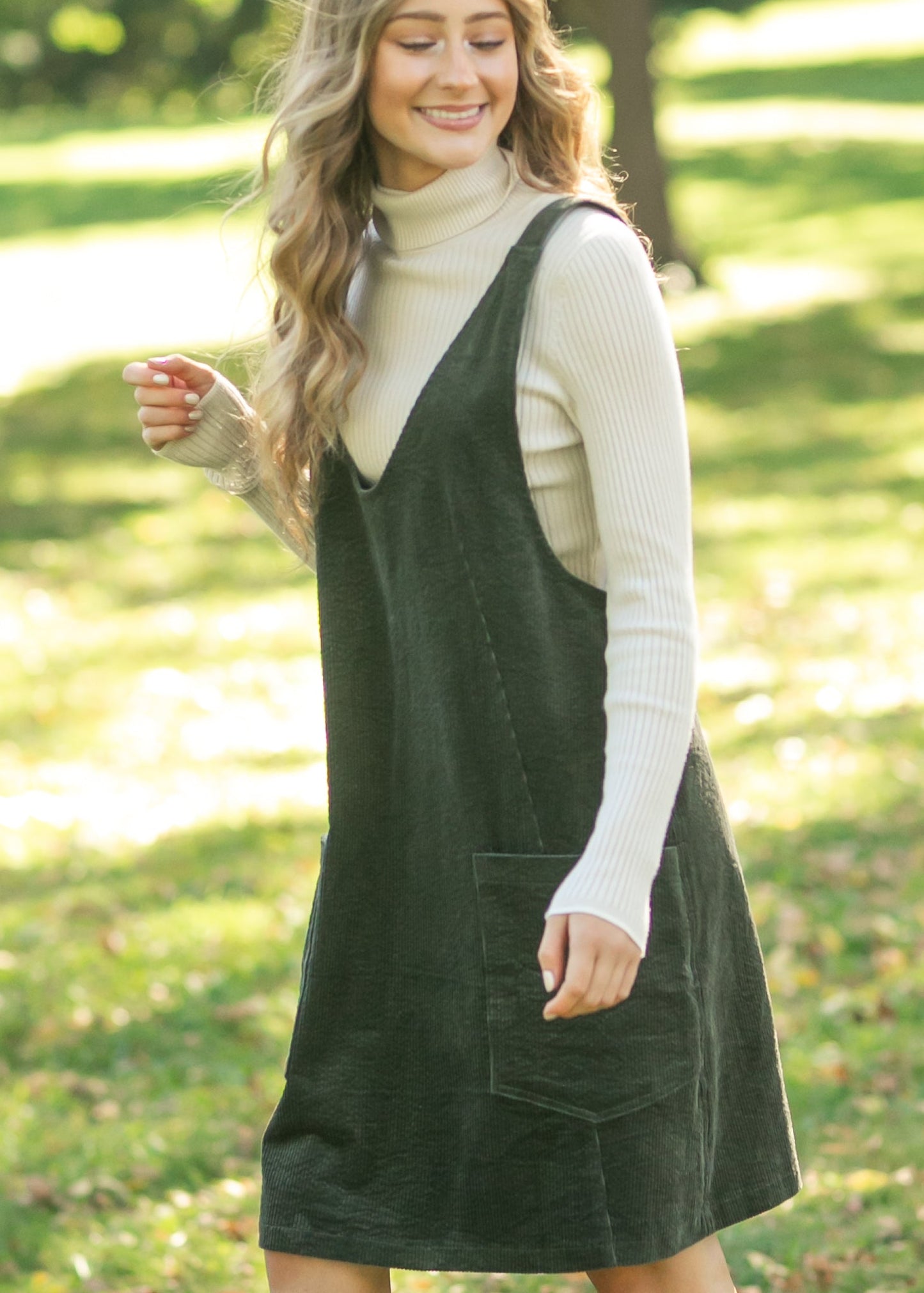 Olive Corduroy Overall Dress FF Dresses