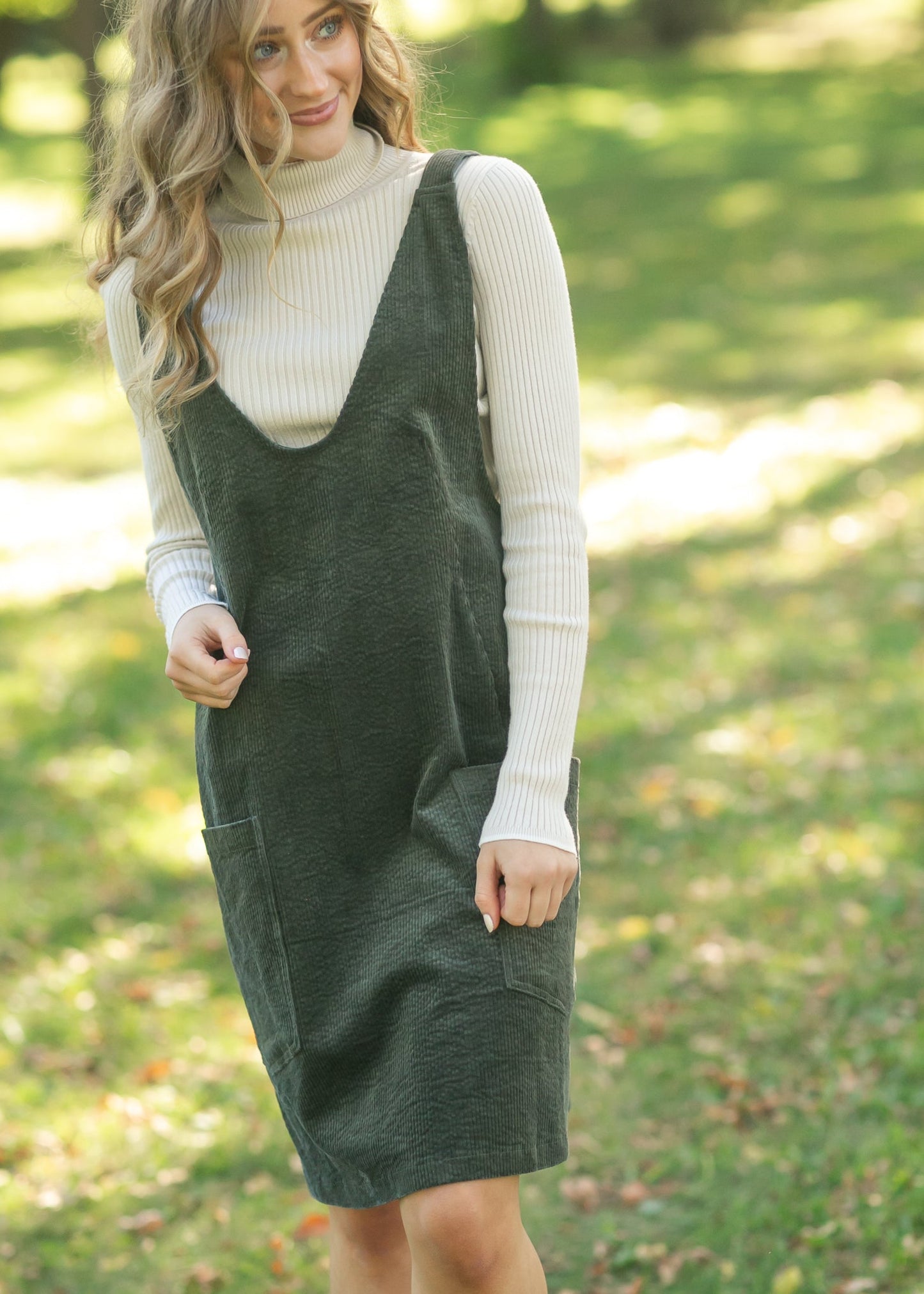 Olive Corduroy Overall Dress FF Dresses