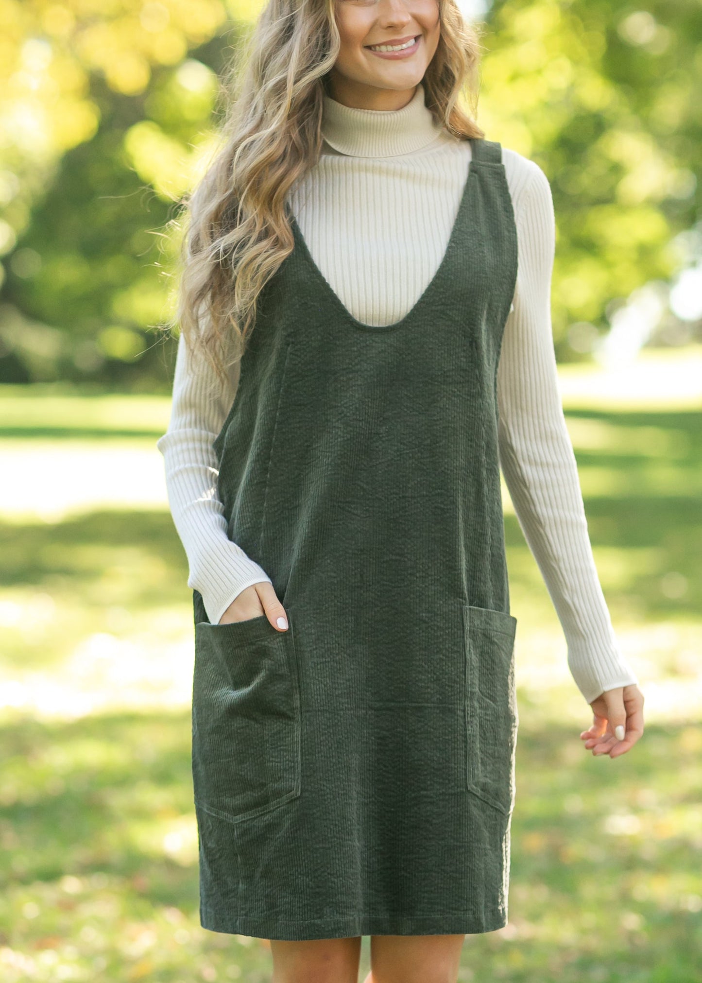 Olive Corduroy Overall Dress FF Dresses