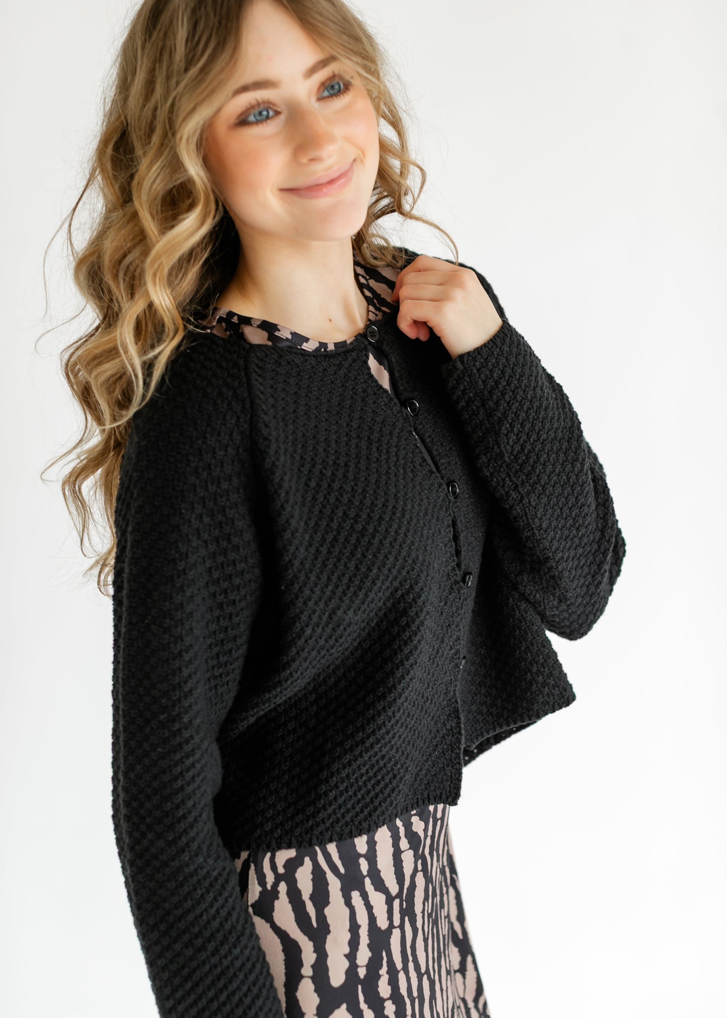 Opal Black Knit Front Button Cardigan - FINAL SALE FF Tops