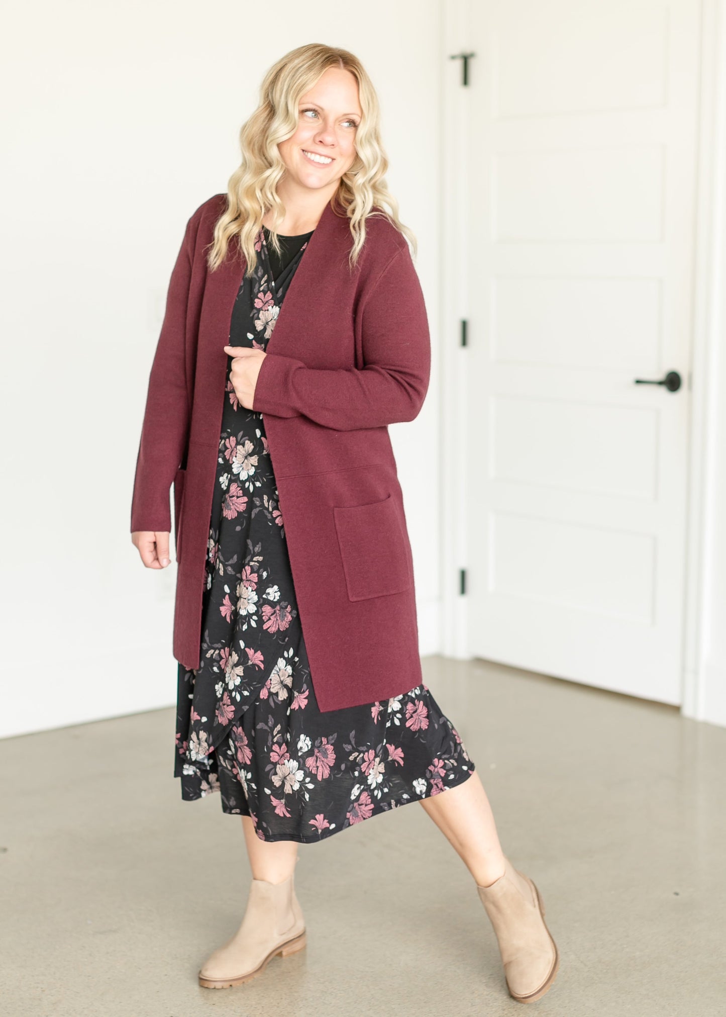 Open Front Knit Cardigan Coat FF Tops