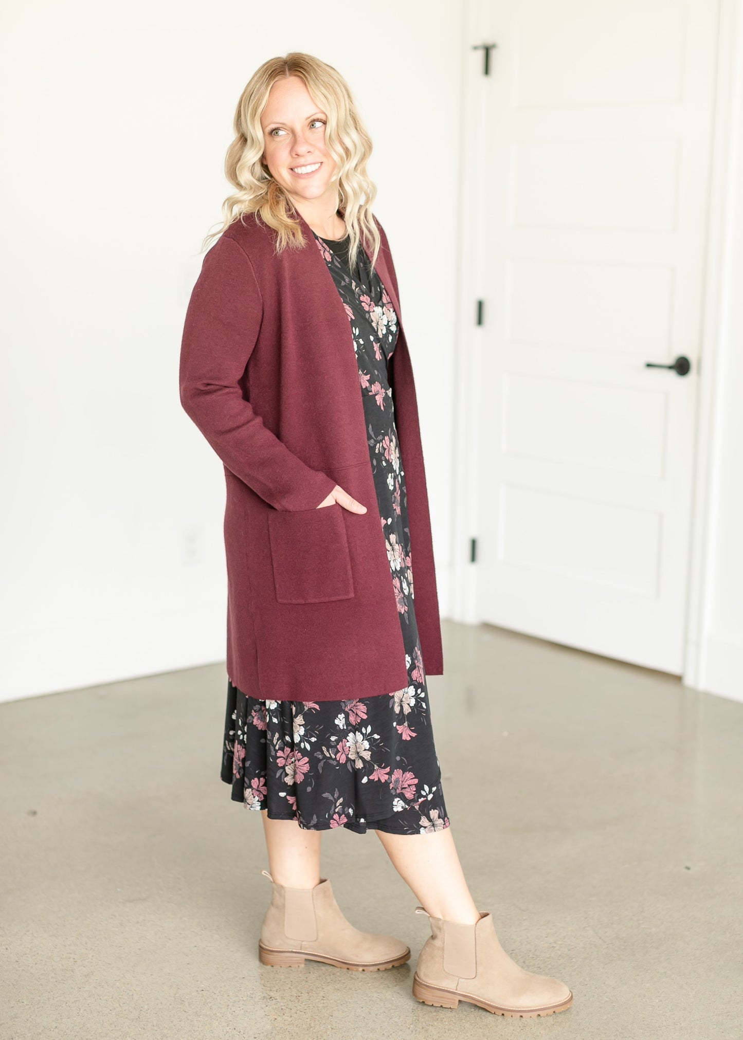 Open Front Knit Cardigan Coat FF Tops