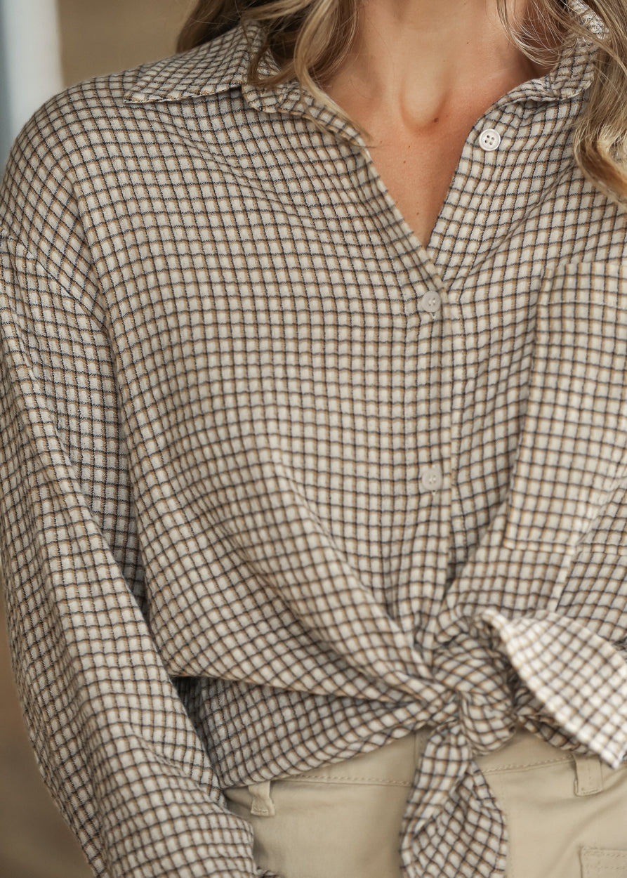 Oversized Cream Plaid Gauze Top FF Tops