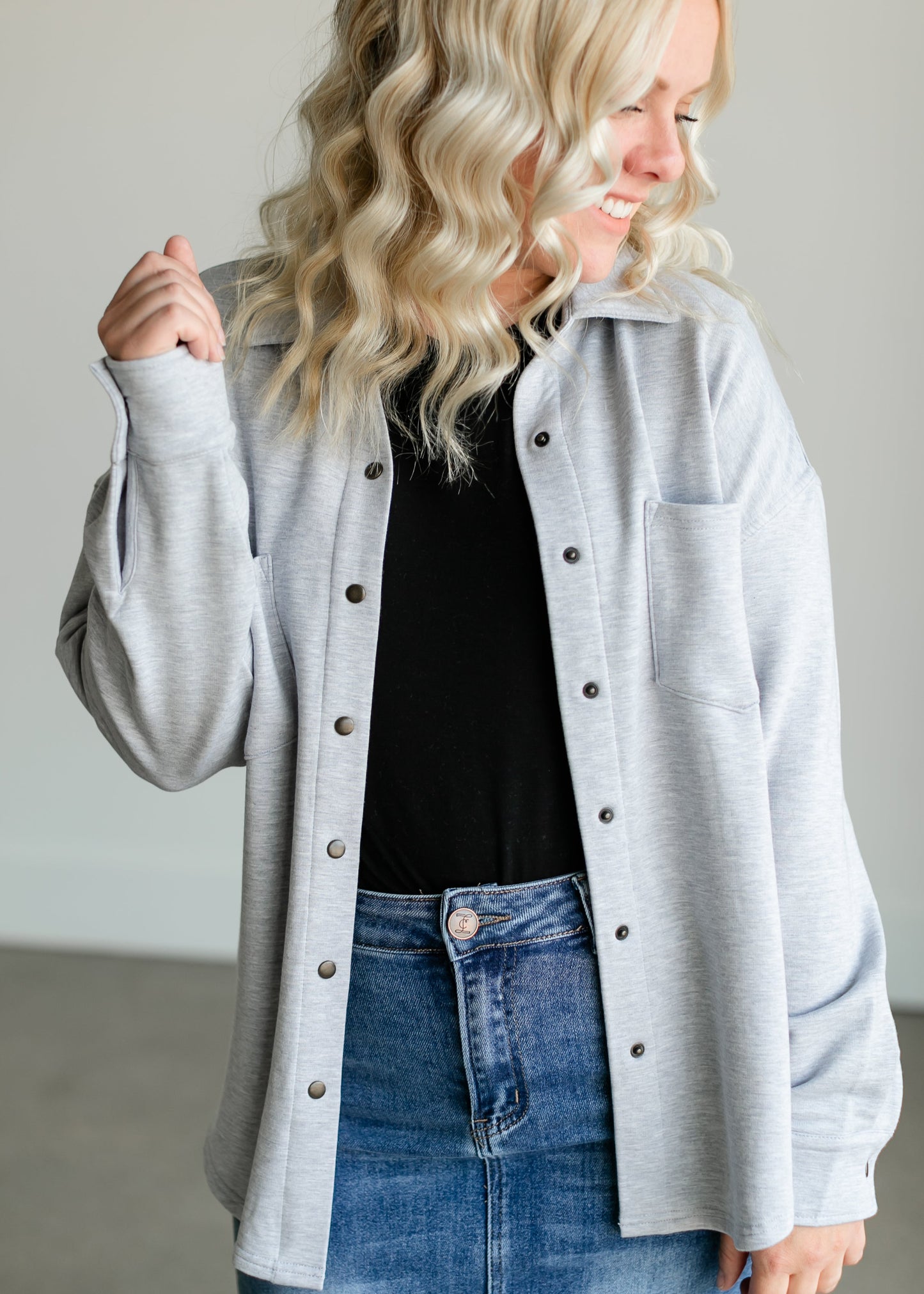 Oversized Heather Gray Shacket FF Tops