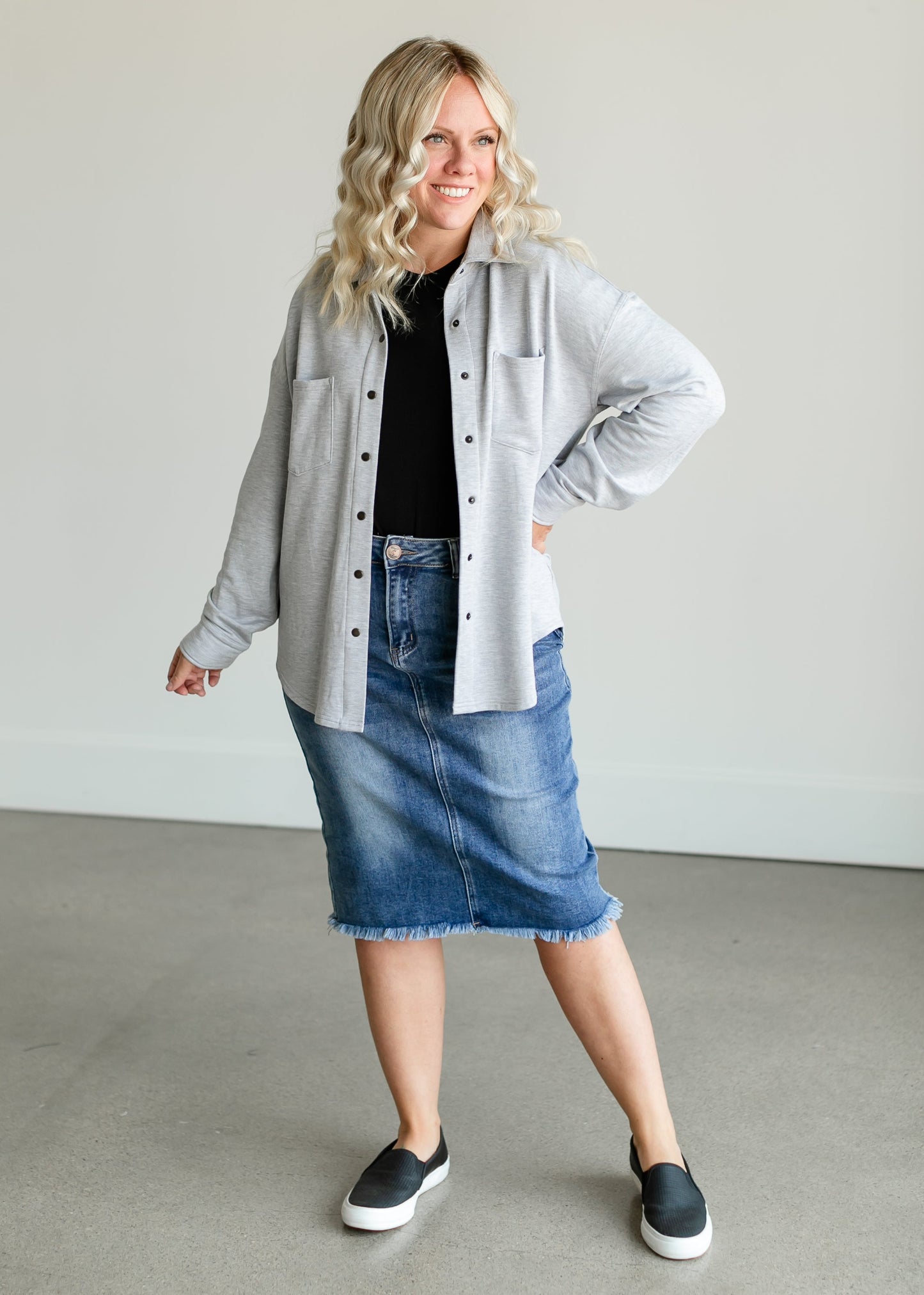Oversized Heather Gray Shacket FF Tops