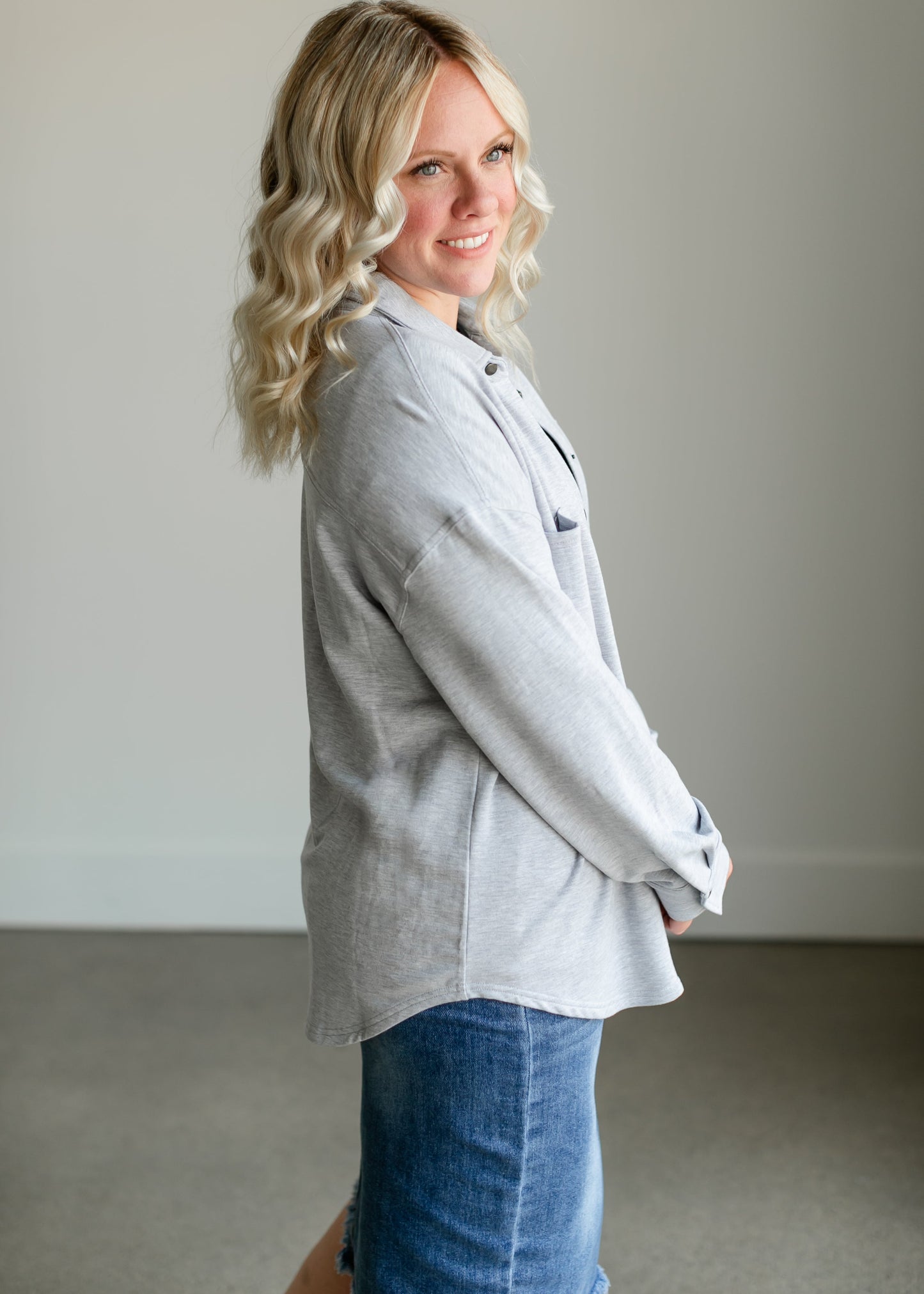 Oversized Heather Gray Shacket FF Tops
