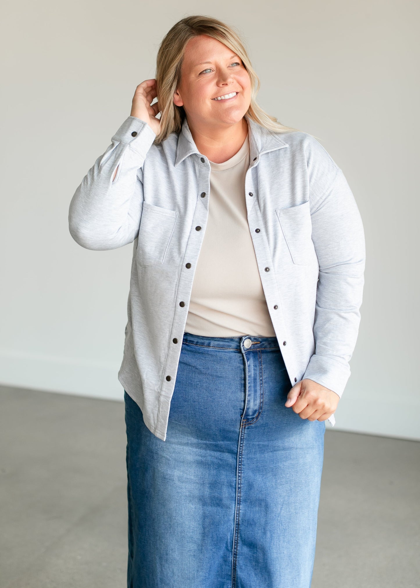 Oversized Heather Gray Shacket FF Tops