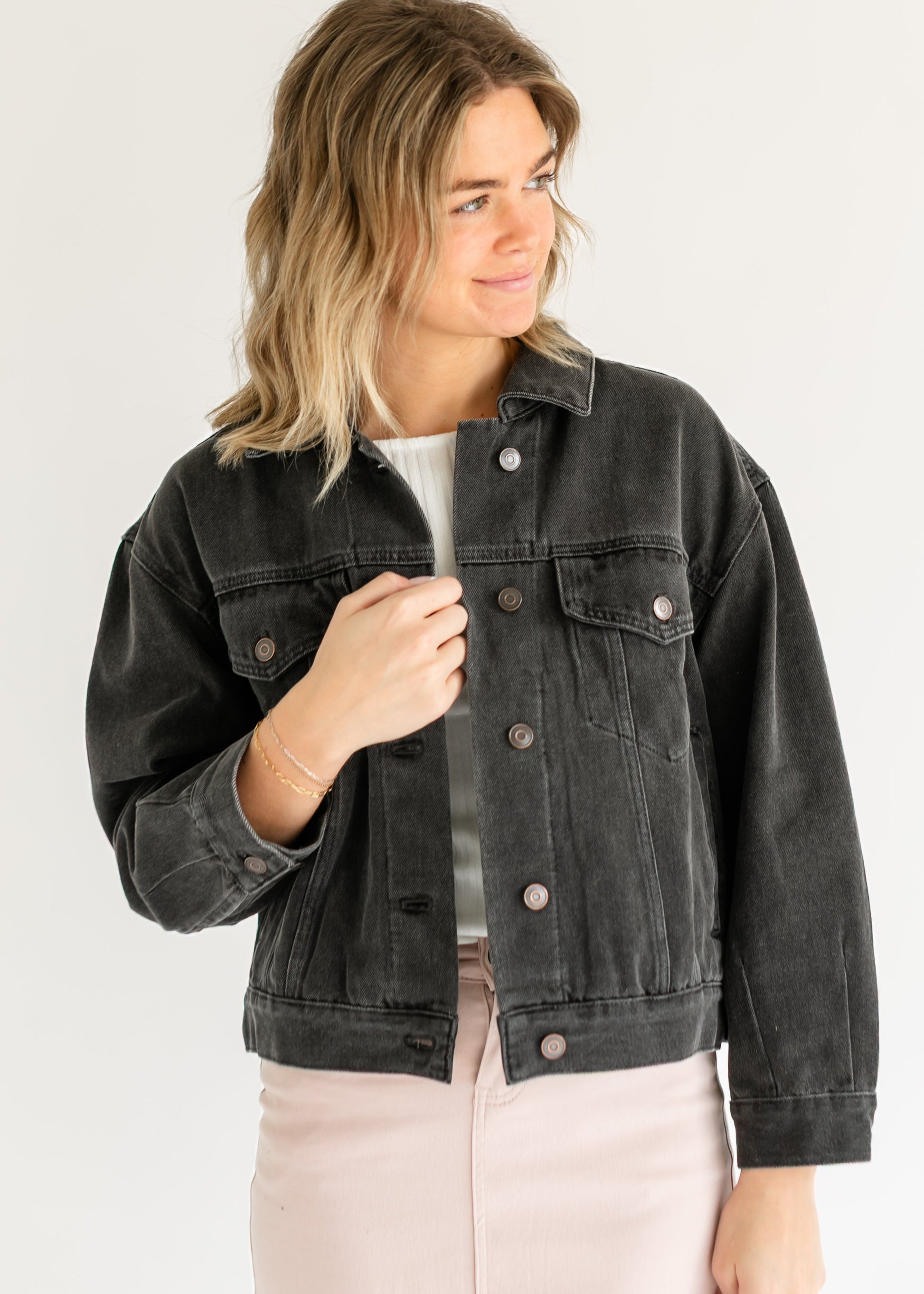 Oversized Washed Black Denim Jacket FF Tops