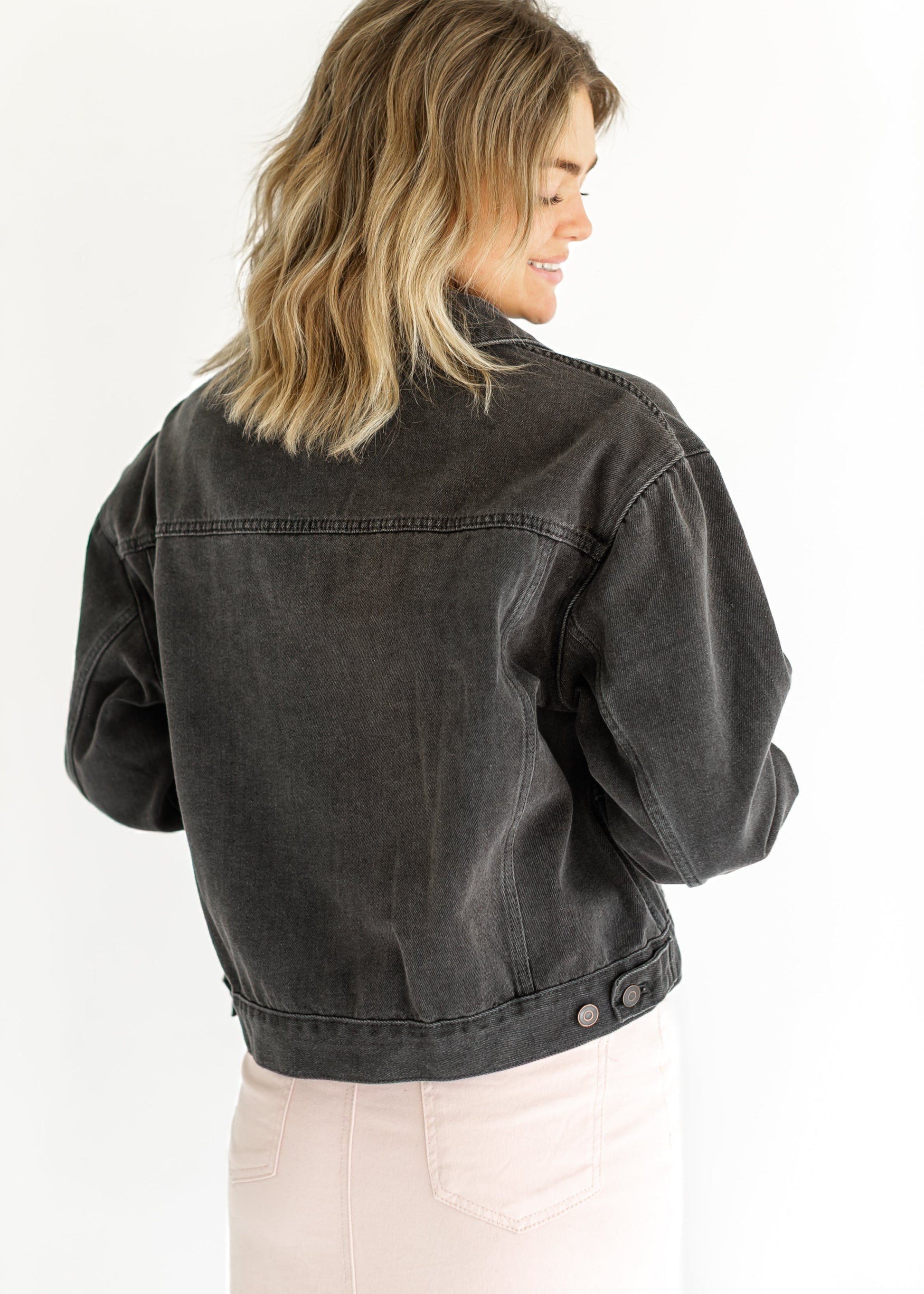 Oversized Washed Black Denim Jacket FF Tops