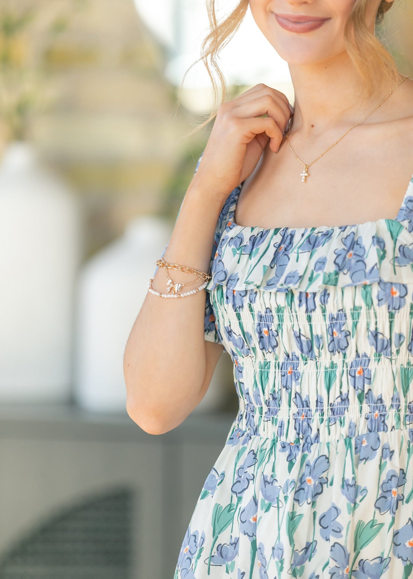 Pearl Bow Chain Bracelet Trio Accessory