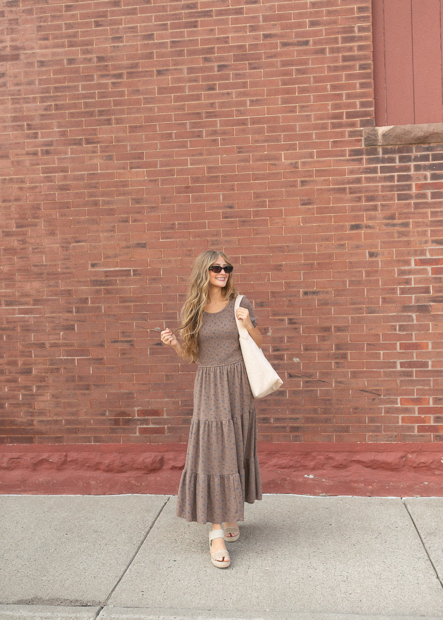 Penelope Chocolate Floral Smocked Midi Dress IC Dresses