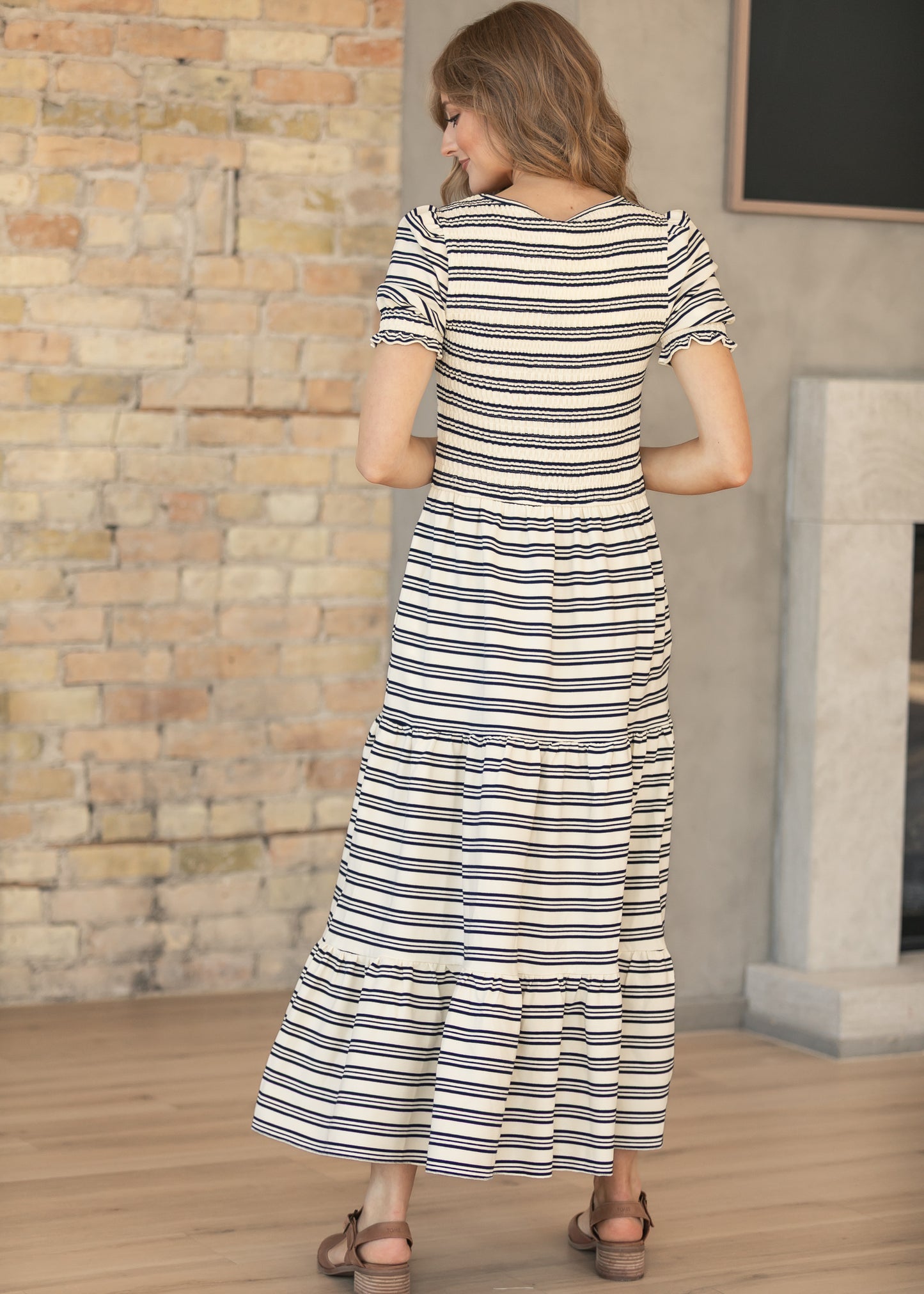 Penelope Navy Stripe Smocked Midi Dress IC Dresses