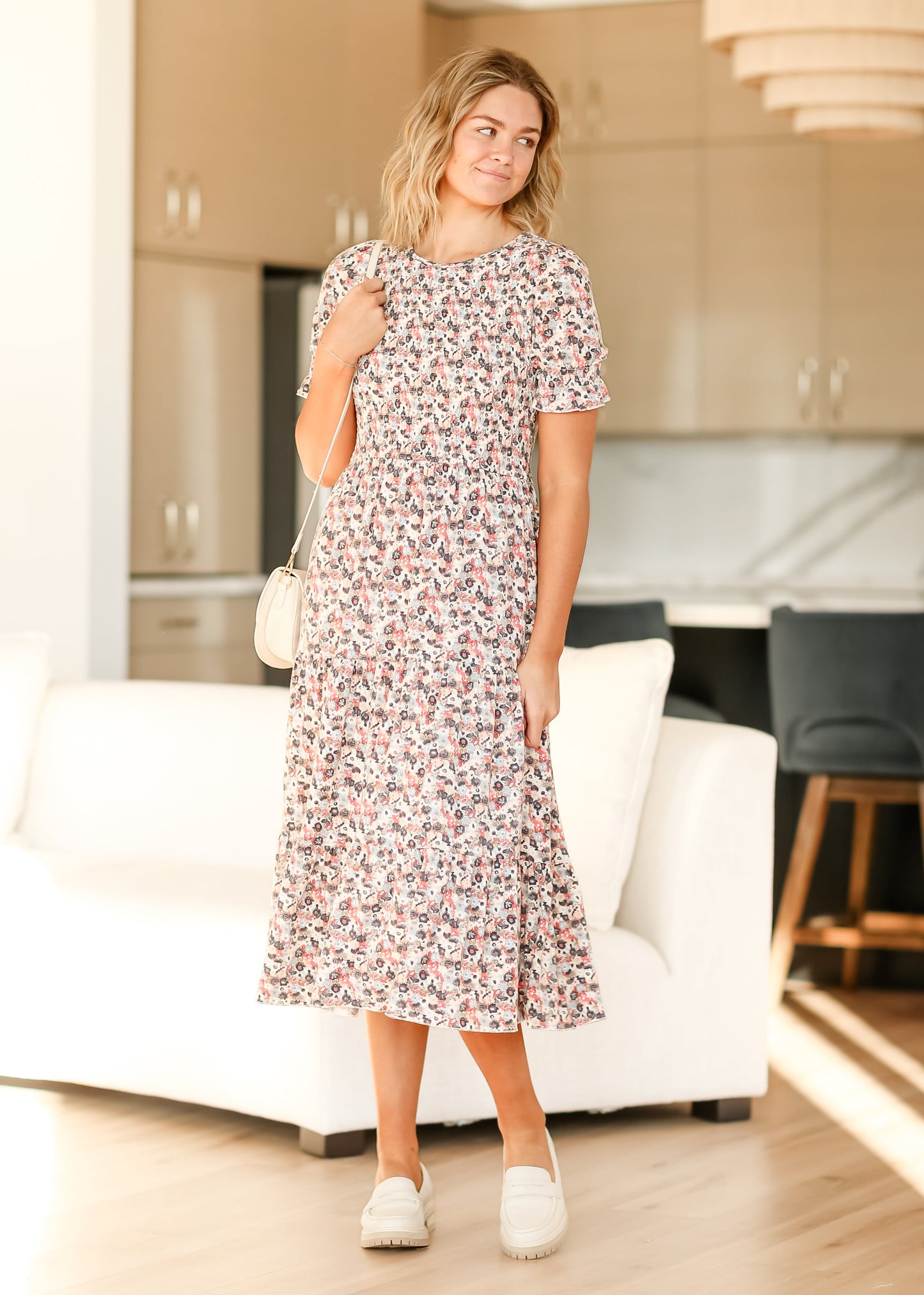 Penelope Smocked Bodice Puffed Sleeve Midi Dress IC Dresses
