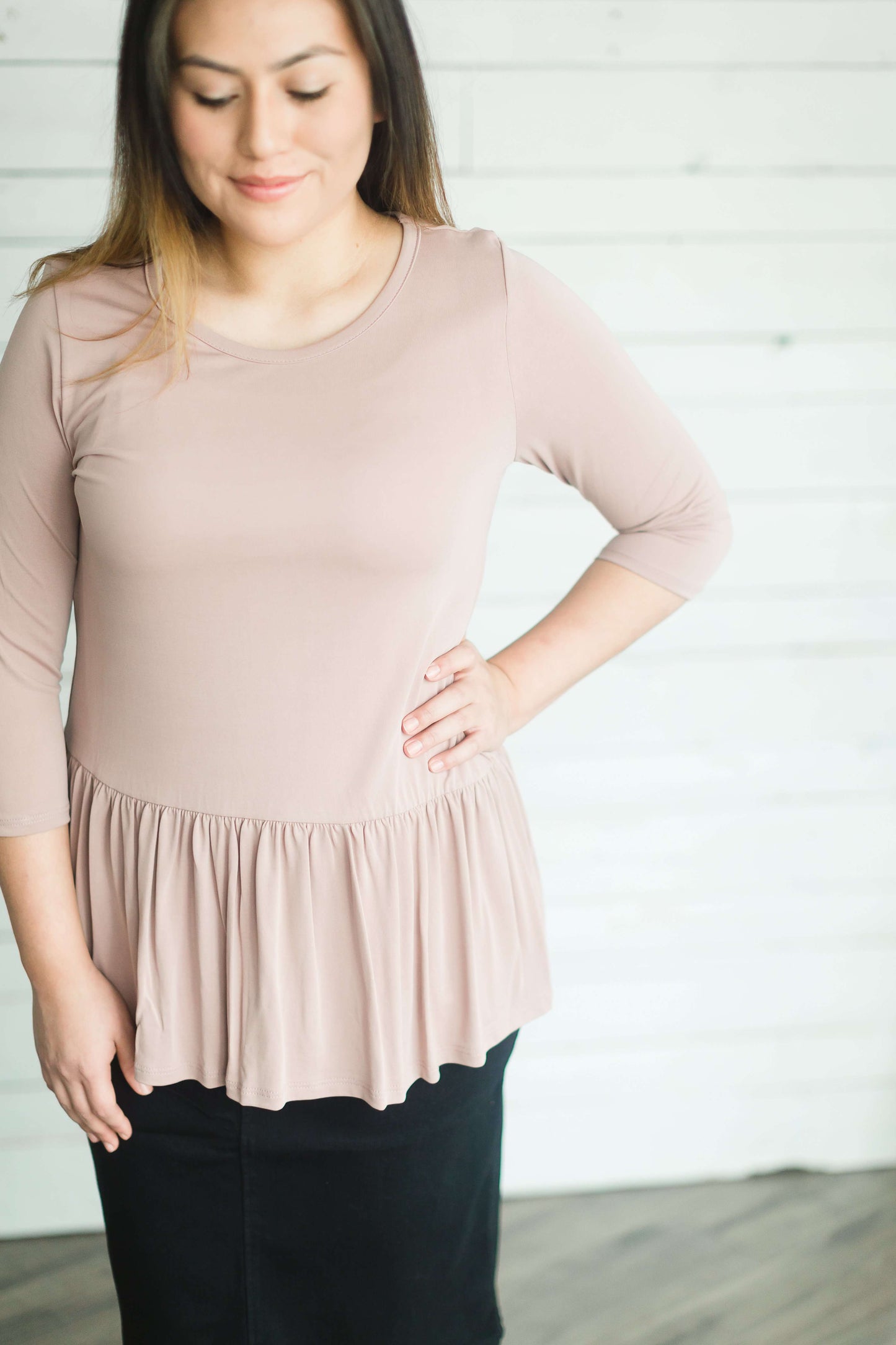 Peplum Solid Top-FINAL SALE FF Tops Rose / S