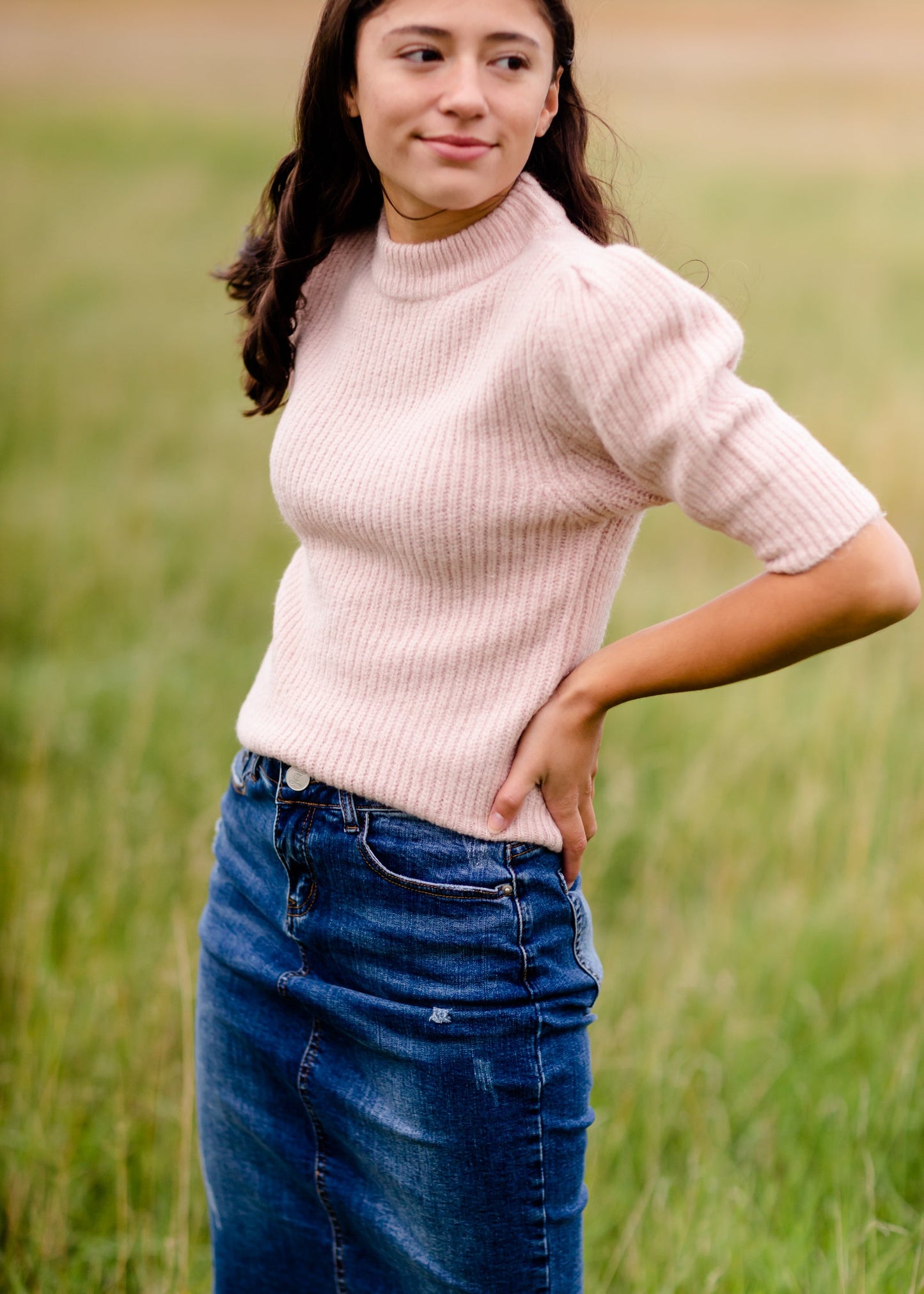 Pink Pleated Ribbed Knit Sweater - FINAL SALE IC Tops