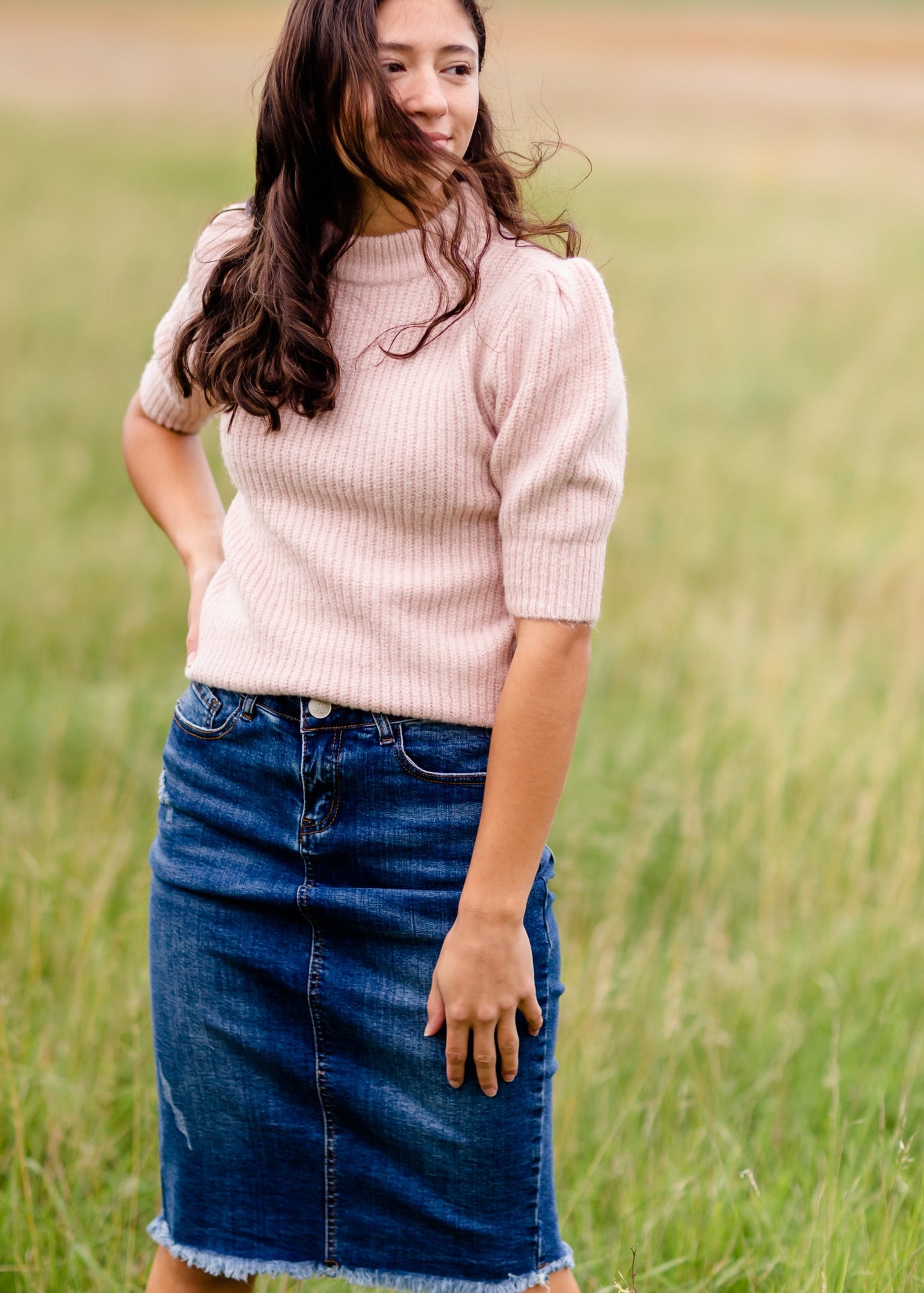 Pink Pleated Ribbed Knit Sweater - FINAL SALE IC Tops