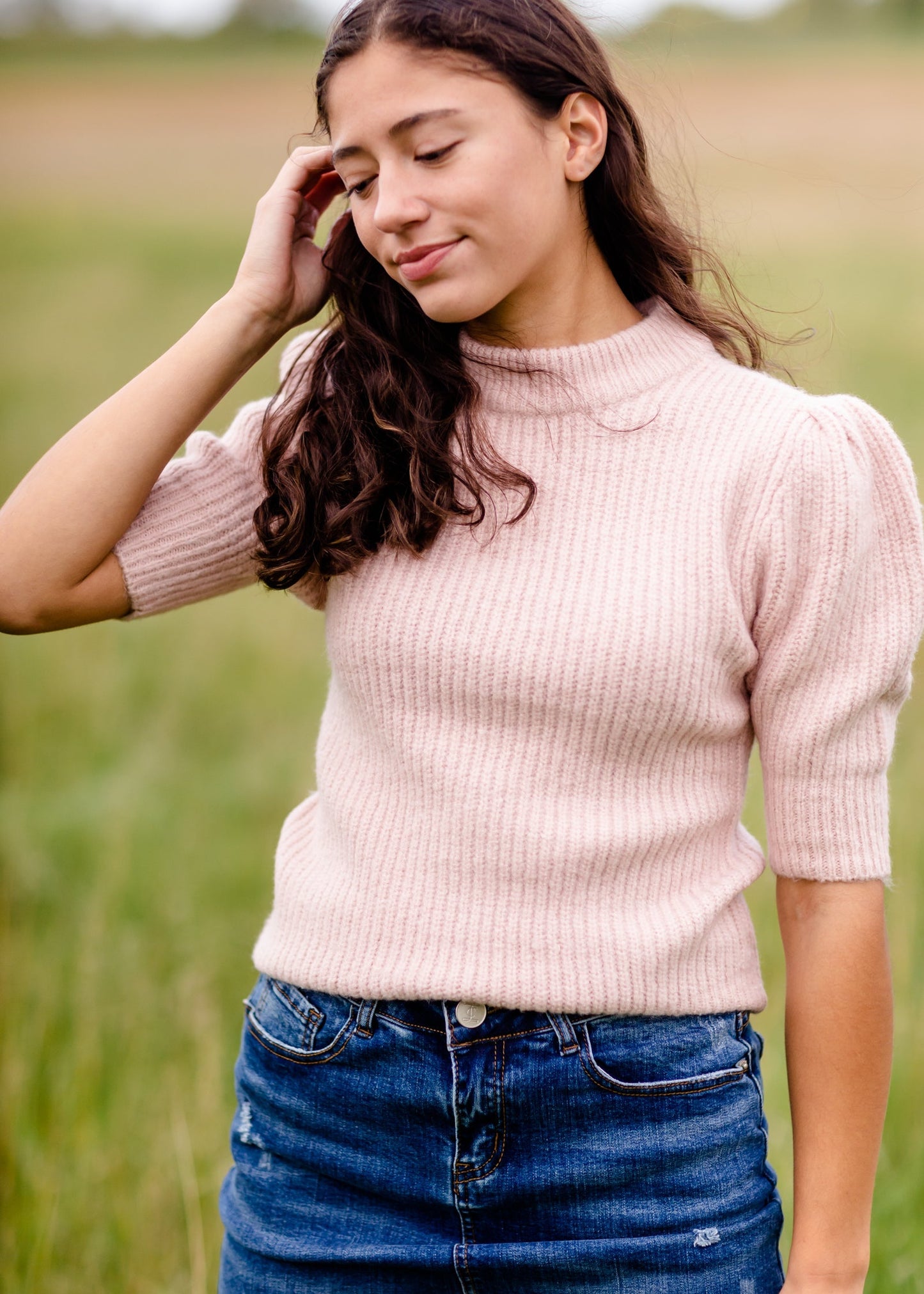 Pink Pleated Ribbed Knit Sweater - FINAL SALE IC Tops